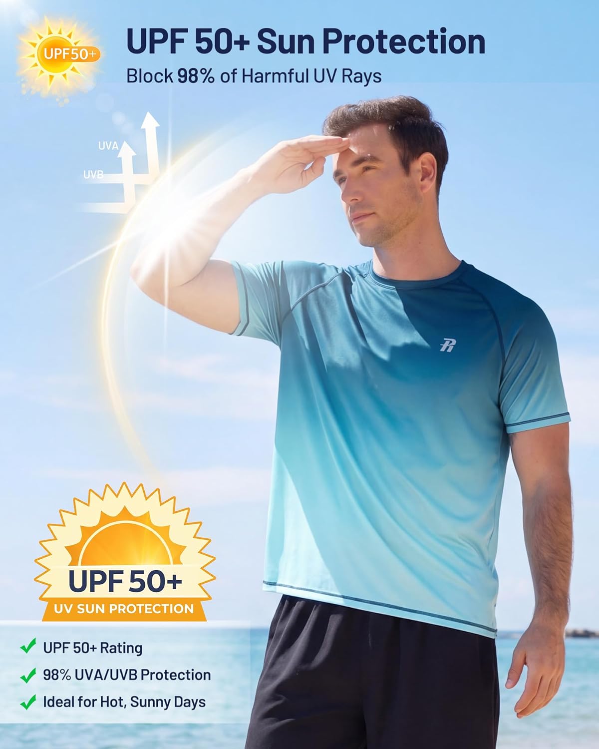 Detalle 2 de Runhit Men’s UPF 50+ Rash Vest Short Sleeve