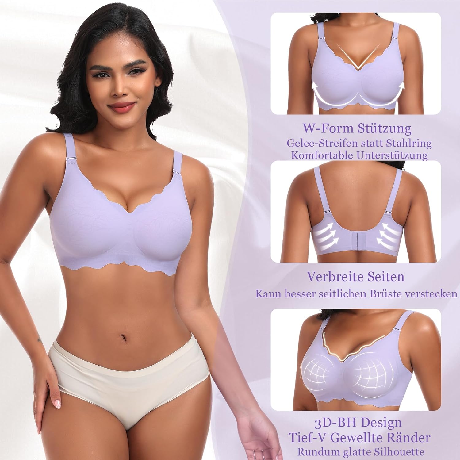 Thumbnail 3 de Ganado Damen Nahtloser Bügelloser BH ohne Bügel, Tiefes V-Ausschnitt Bralette – Made für Komfort und Alltagslook