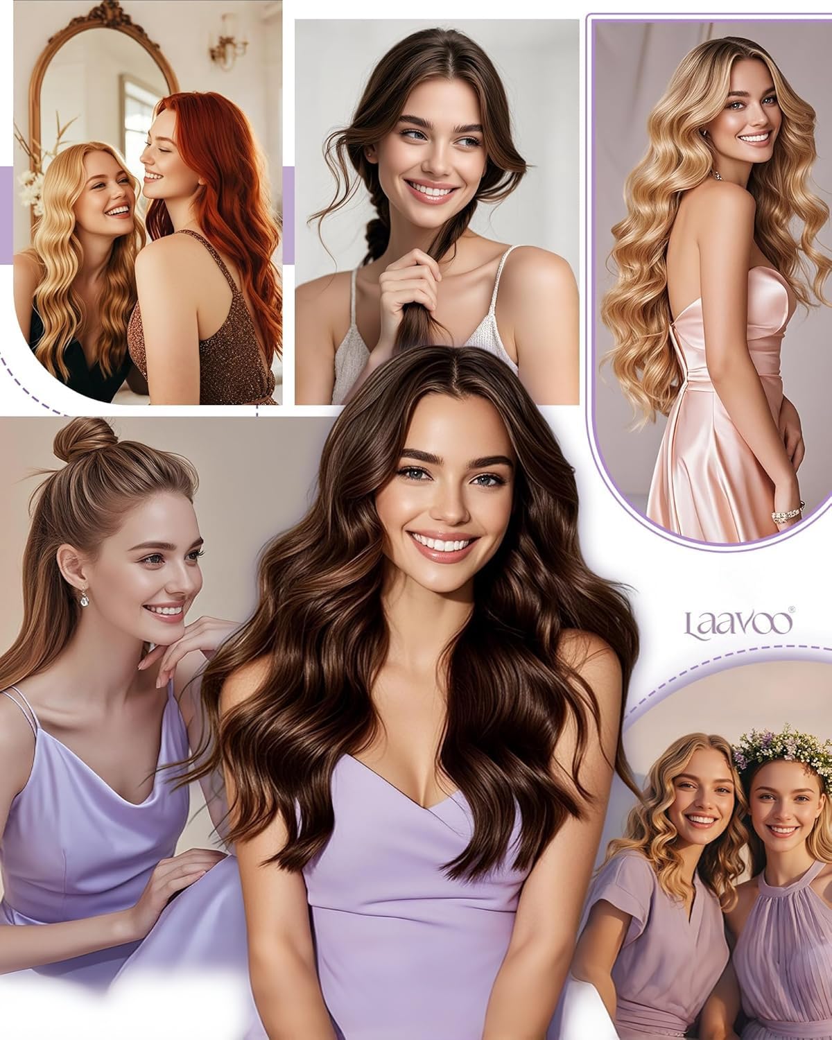 Detalle 2 de LaaVoo 18-Inch Clip-In Human Hair Extensions, 7-Piece, Silver Grey Balayage