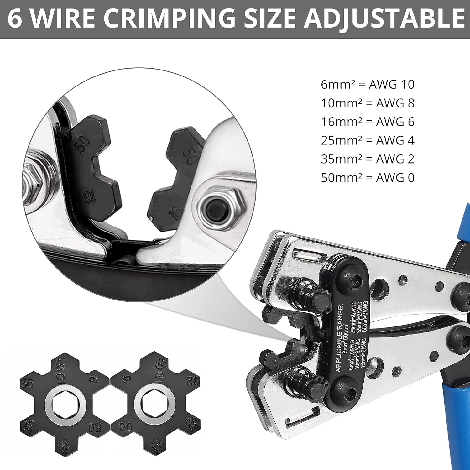 Detalle 2 de Proster PST319PST226 Crimping Pliers, 6–50mm² Dies, Cable Cutter & Terminals