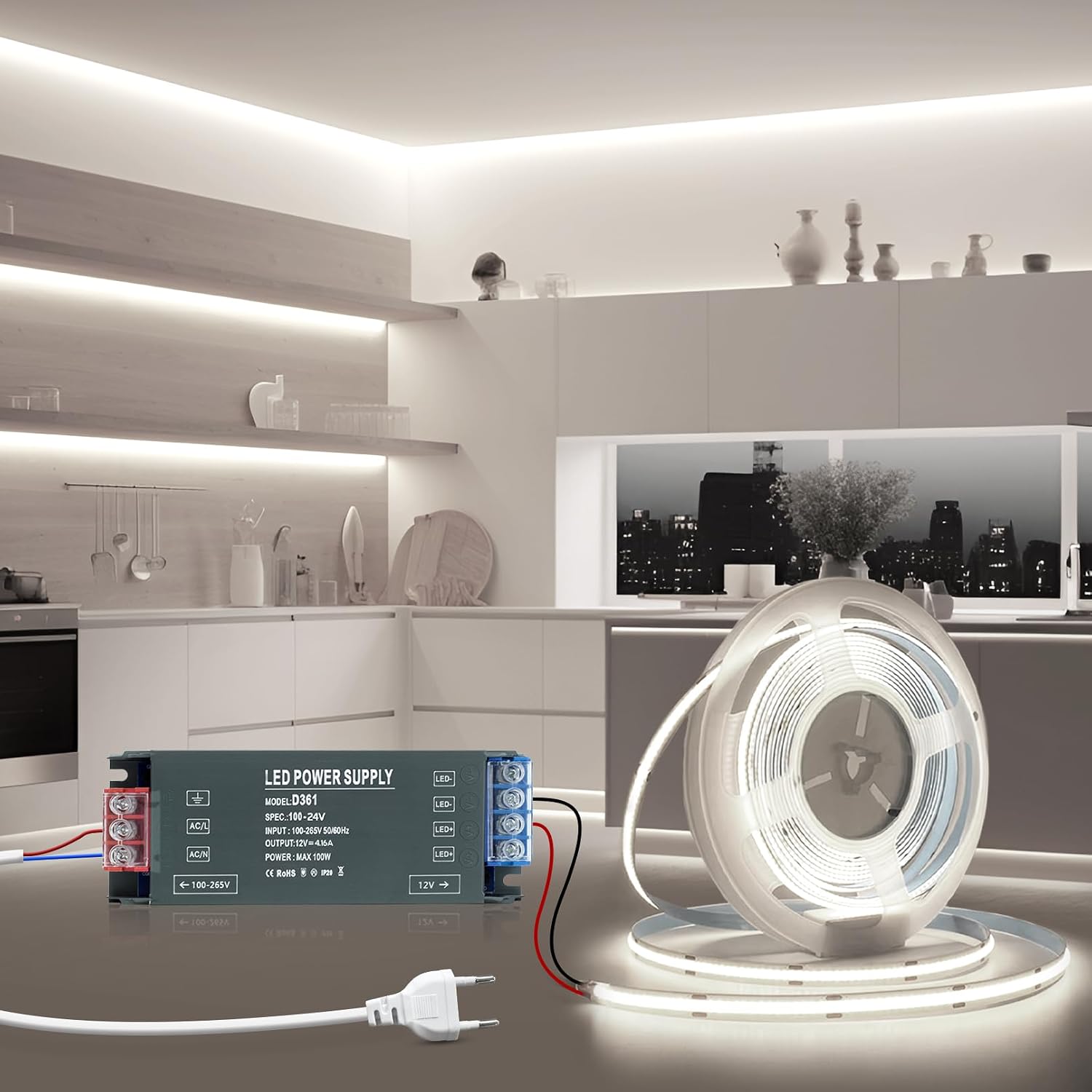 Detalle de BRIMETI 5M taśma LED COB 24 V, 6000 K, 320 LED/m, szerokość 8 mm