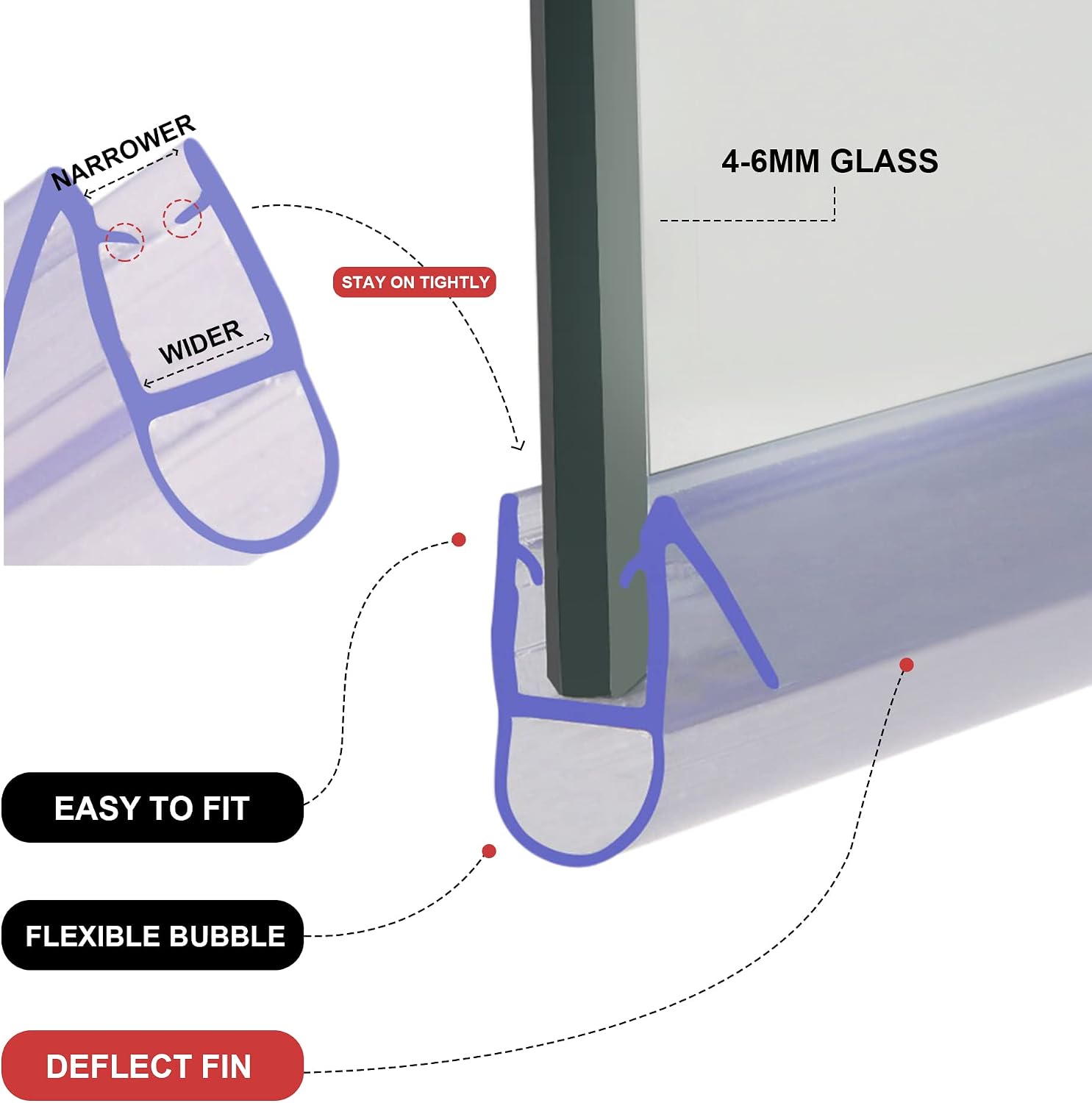 Thumbnail 3 de HNNHOME Seal Strip for 6-8mm Glass 2-Pack