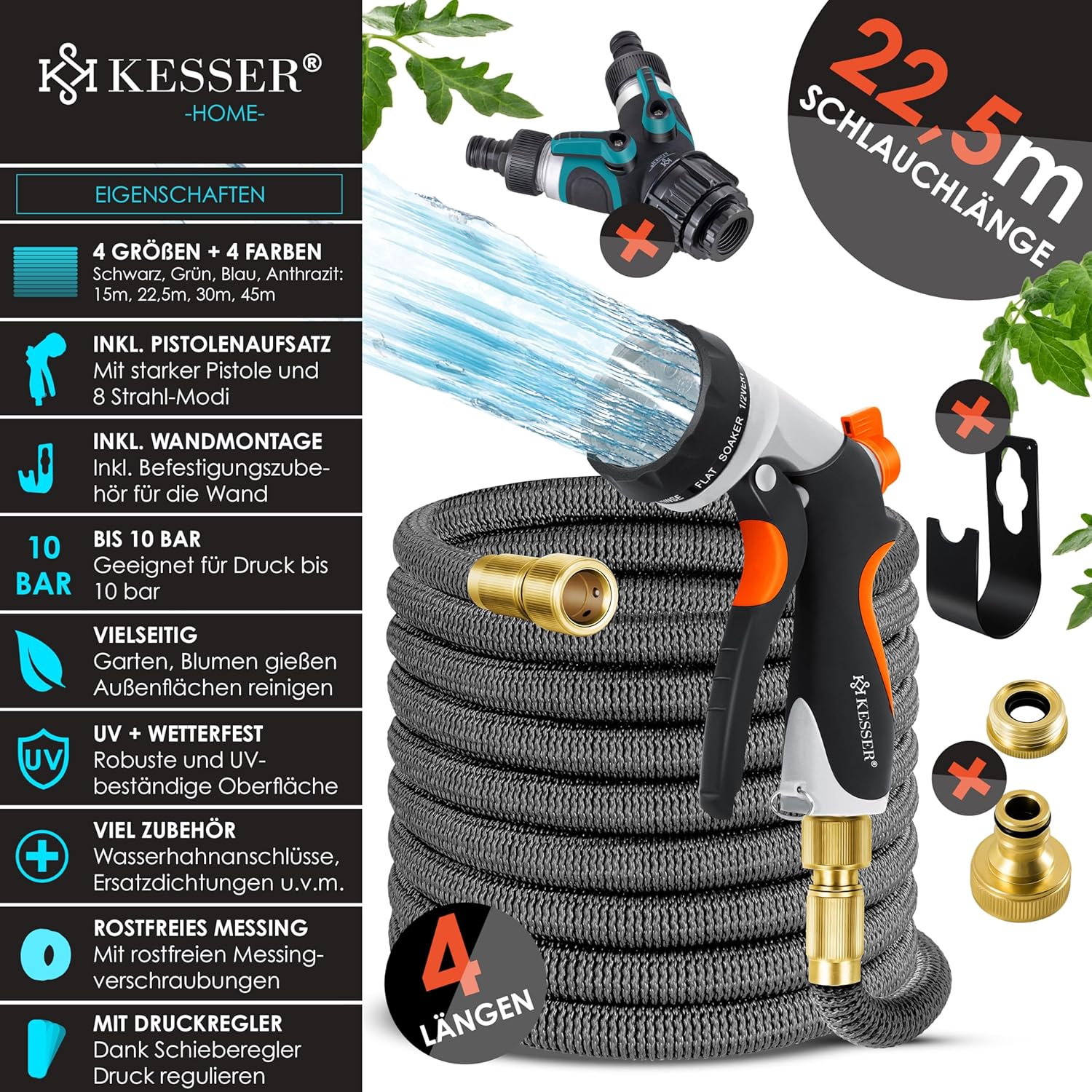 Thumbnail 1 de KESSER® flexibler Gartenschlauch 22,5 m – dehnbarer Flexischlauch mit 3-fach Latexkern und Wandhalterung