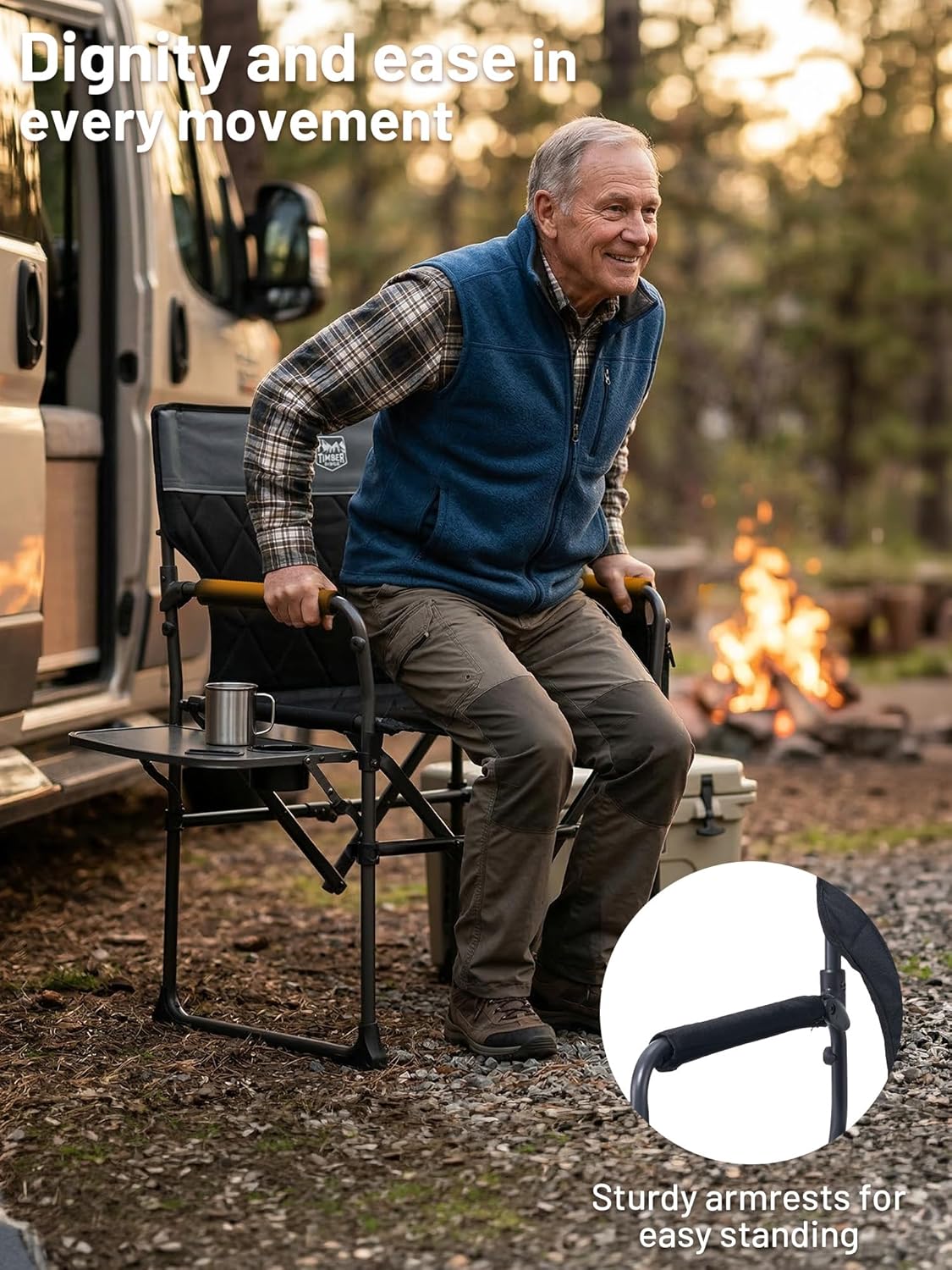 Detalle de TIMBER RIDGE Heavy Duty Camping Chair (2 Pack) – Compact, Portable Director Chair with Side Table and Pocket, Supports Up to 400 lbs