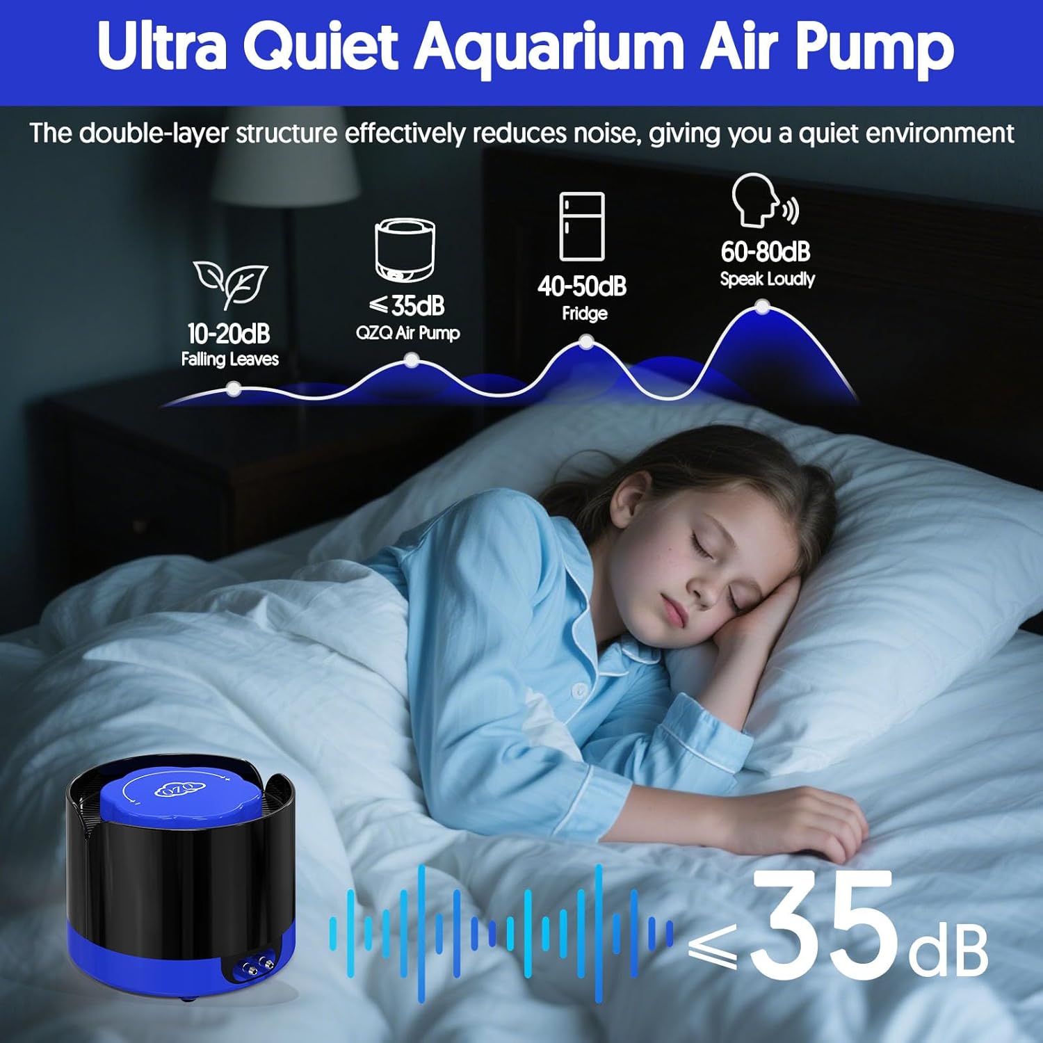 Detalle de QZQ Aquarium Air Pump 3W adjustable aerator 🐠