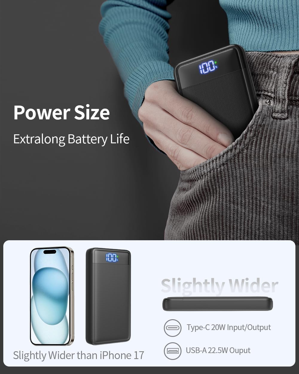 Detalle de XGXL Power Bank 26.800 mAh mit 22,5 W (PD 3.0 & QC 4.0) und LED-Anzeige