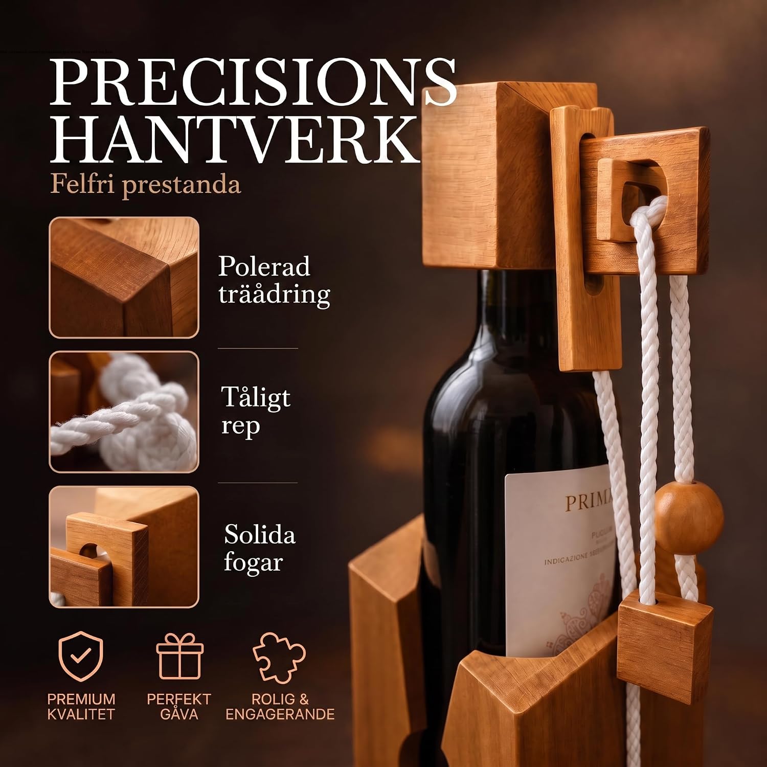 Detalle de GOODS+GADGETS® Flaskpussel i trä för standardflaskor, handsnidat