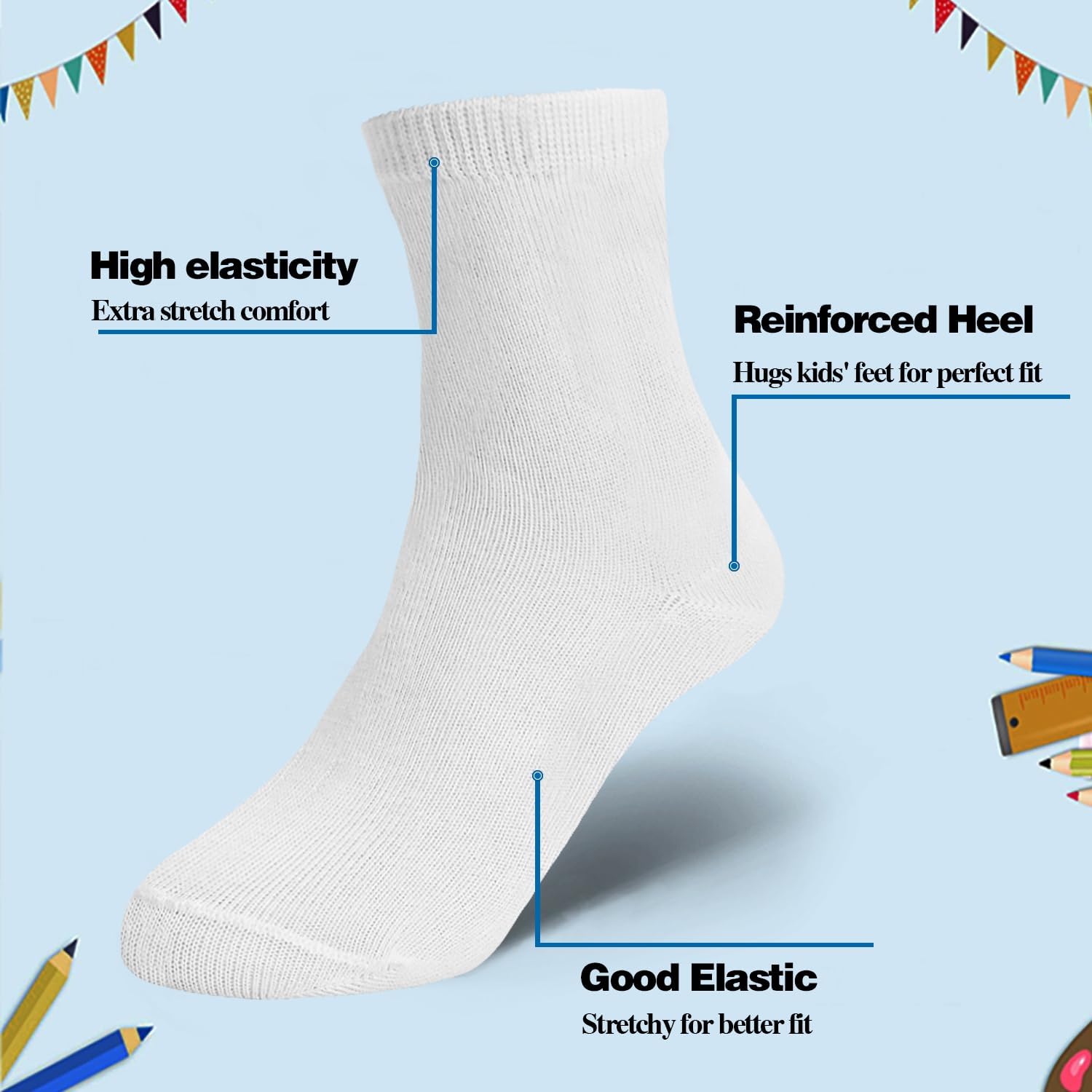 Thumbnail 3 de GENTABY Toddler Girls Socks Mid Cut Half Socks: 18 Pairs of Colourful, High-Elasticity School and Everyday Socks