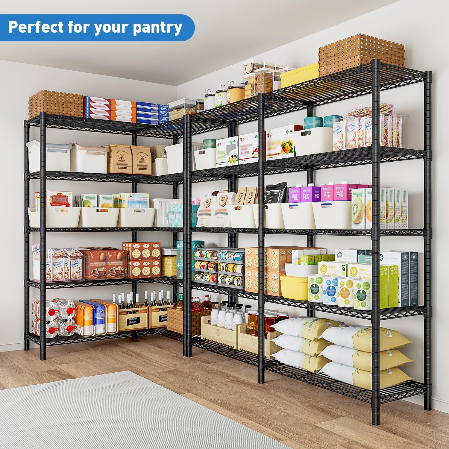 Detalle 1 de CAVSOIR 5-Tier Wire Shelving Unit, 61-Inch Wide Adjustable Black Metal Rack