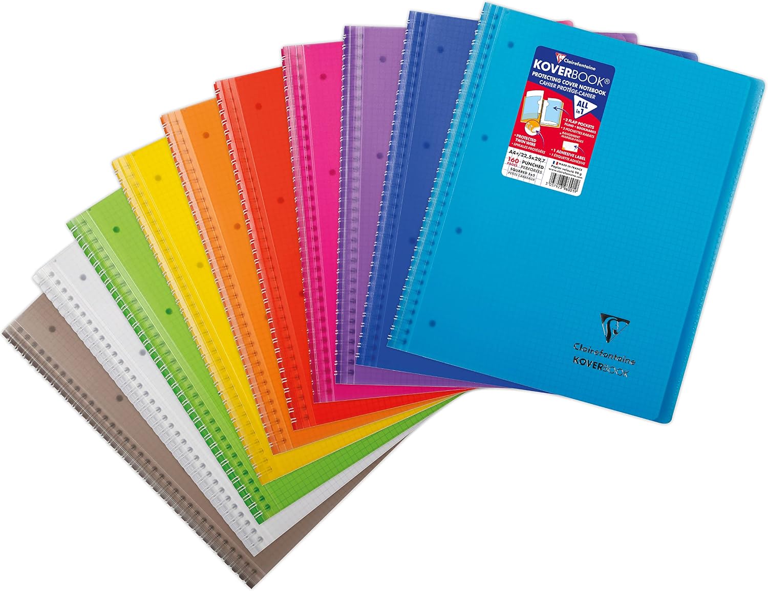 Detalle de Clairefontaine 396001C Un Cahier à Spirale Koverbook A4+ 160 Pages détachables - Couverture Polypro aléatoire