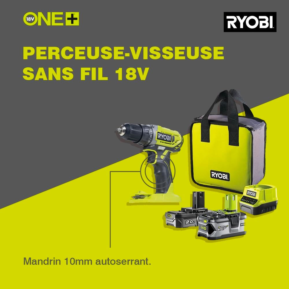Thumbnail 1 de RYOBI R18DD2-242S Perceuse-visseuse sans fil 18V ONE+ avec 2 batteries (4,0 Ah et 2,0 Ah) et chargeur rapide