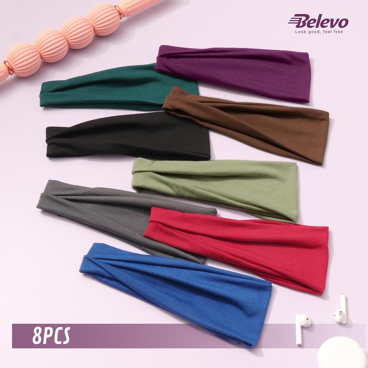 Thumbnail 6 de BELEVO 8er Set Haarbänder Damen – elastische, rutschfeste Stirnbänder für Sport, Yoga & Alltag