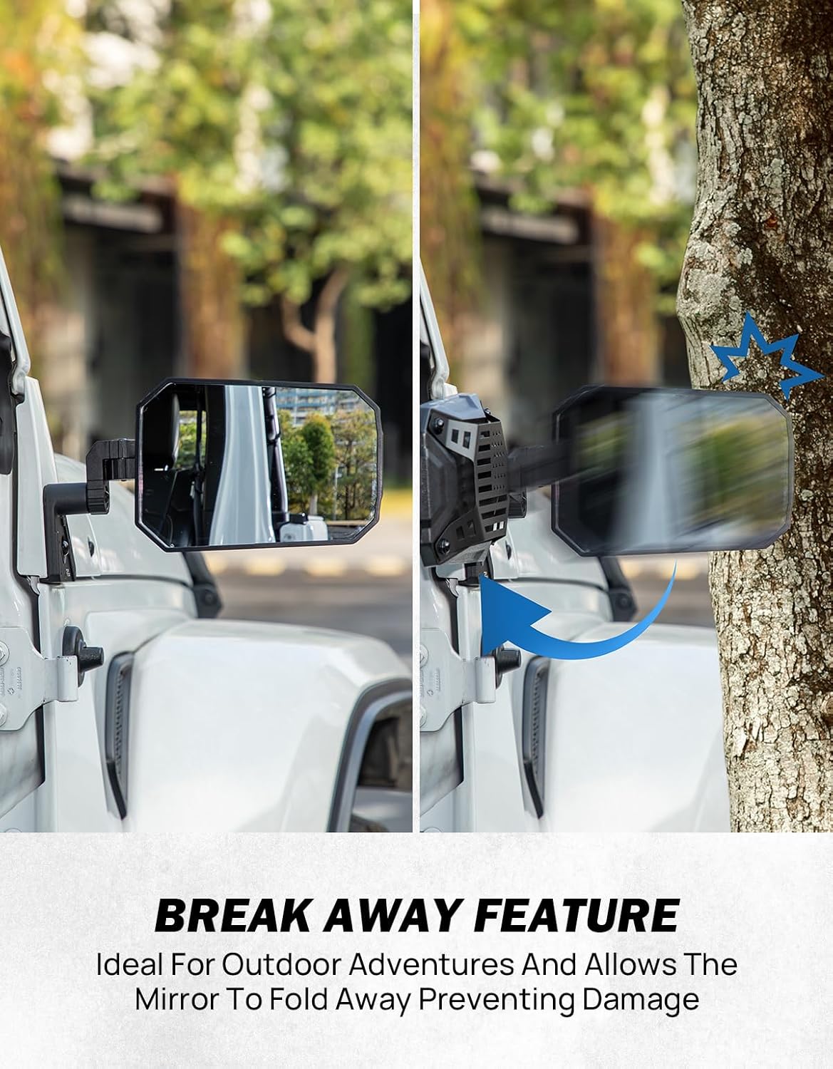 Detalle de JOYTUTUS Mirrors Doors Off: Wrangler JL/JLU and Gladiator JT Side Mirrors (2018-2026) – Wider View, Breakaway, No Vibrate & Wobble