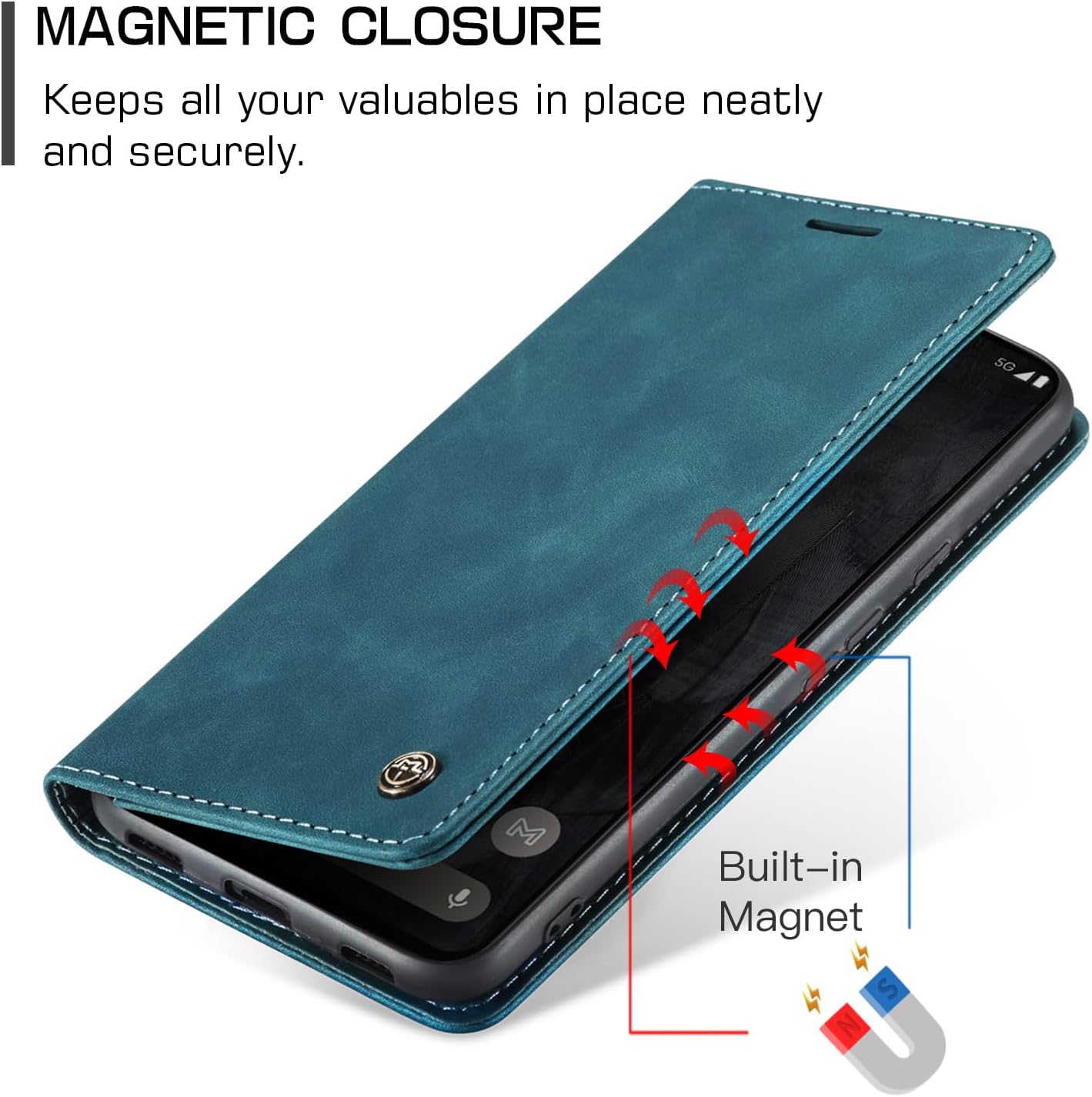 Thumbnail 3 de Sojlecyu Klapphülle für Google Pixel 8 Pro – Premium PU-Leder Flip Case mit Magnetverschluss, Kartenfach und Standfunktion (Blaugrün)