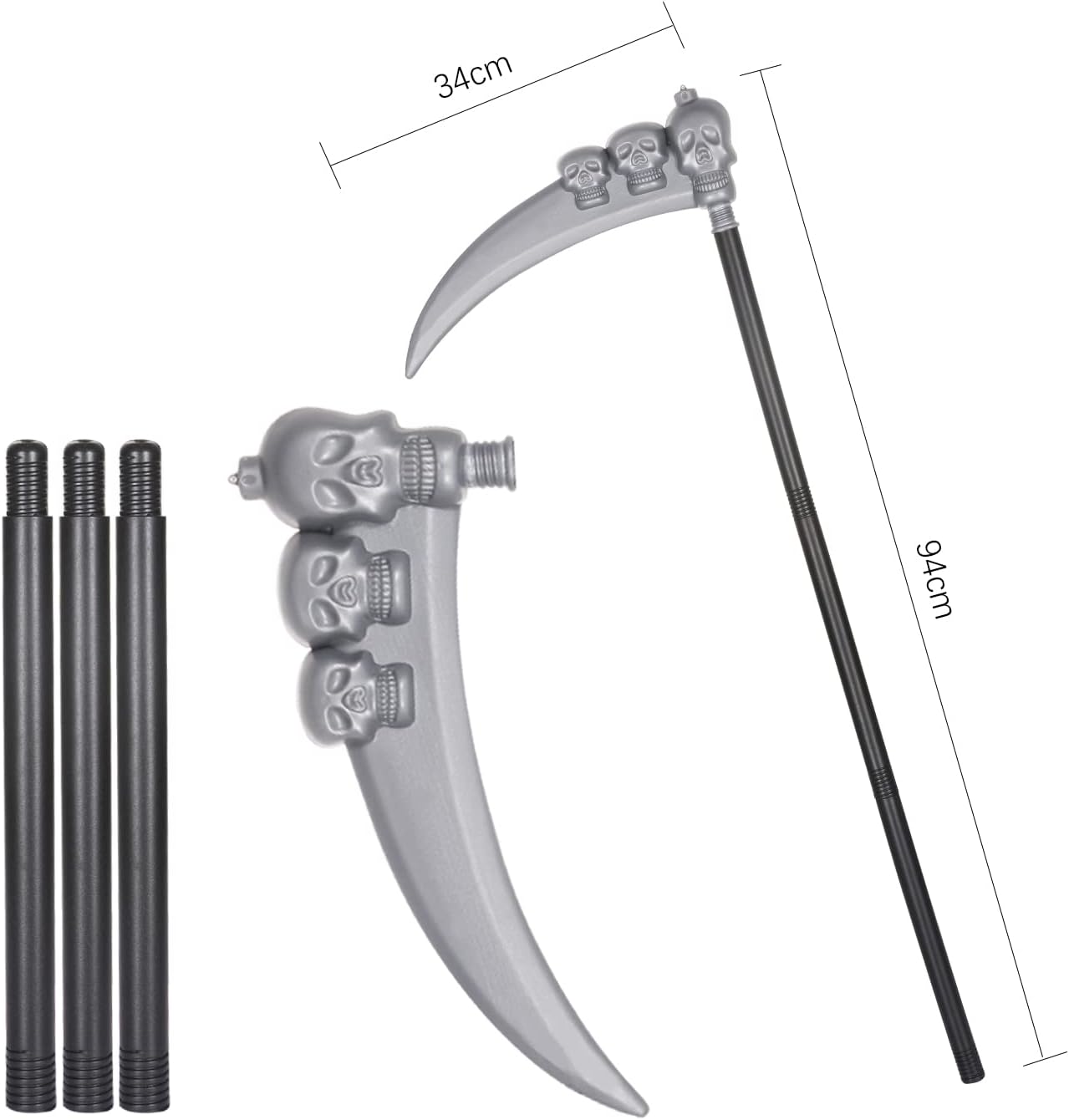 Detalle de BILLMOSS BM-TY-HL06 Grim Reaper Costume with Velvet Cloak, Skull Mask & Scythe