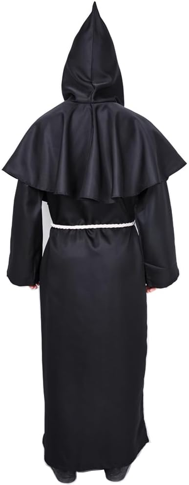 Detalle de Myir JUN Herren-Halloweenkostüm im Mittelalter-Look mit Kapuze (Robe, Halskette & Gürtel)