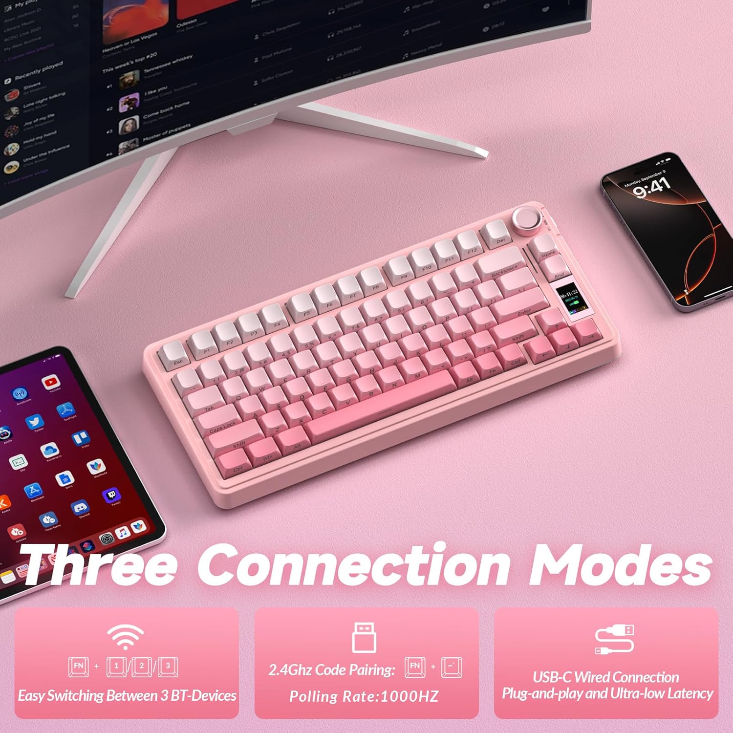 Thumbnail 2 de AULA S75 Pro Gaming Tastatur 75 Prozent – Kabelgebunden, Bluetooth 5.0, 2.4G, Display & Hot Swap