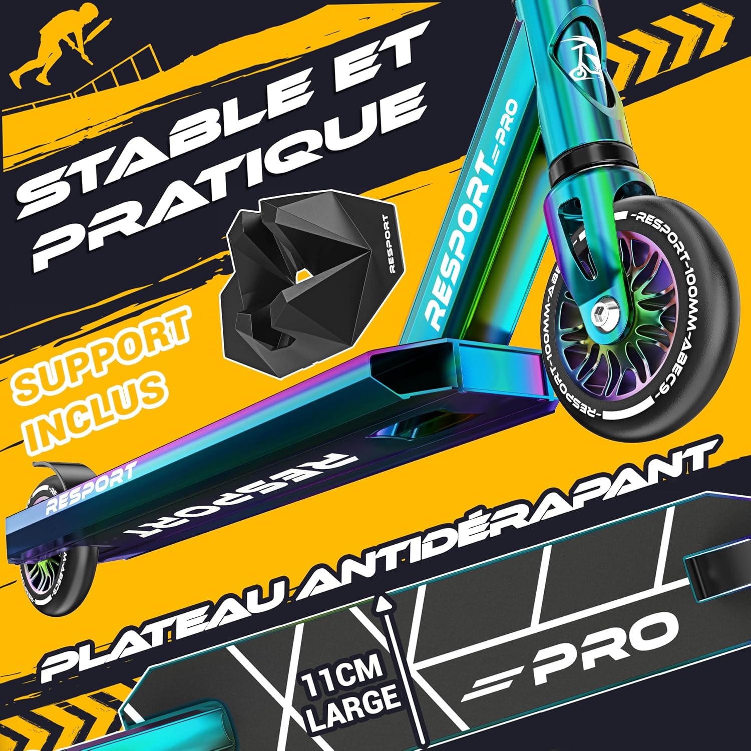Thumbnail 2 de RE:SPORT Trottinette stunt Revo Pro avec roues 110 mm PU et guidon en Y (cascade/freestyle)