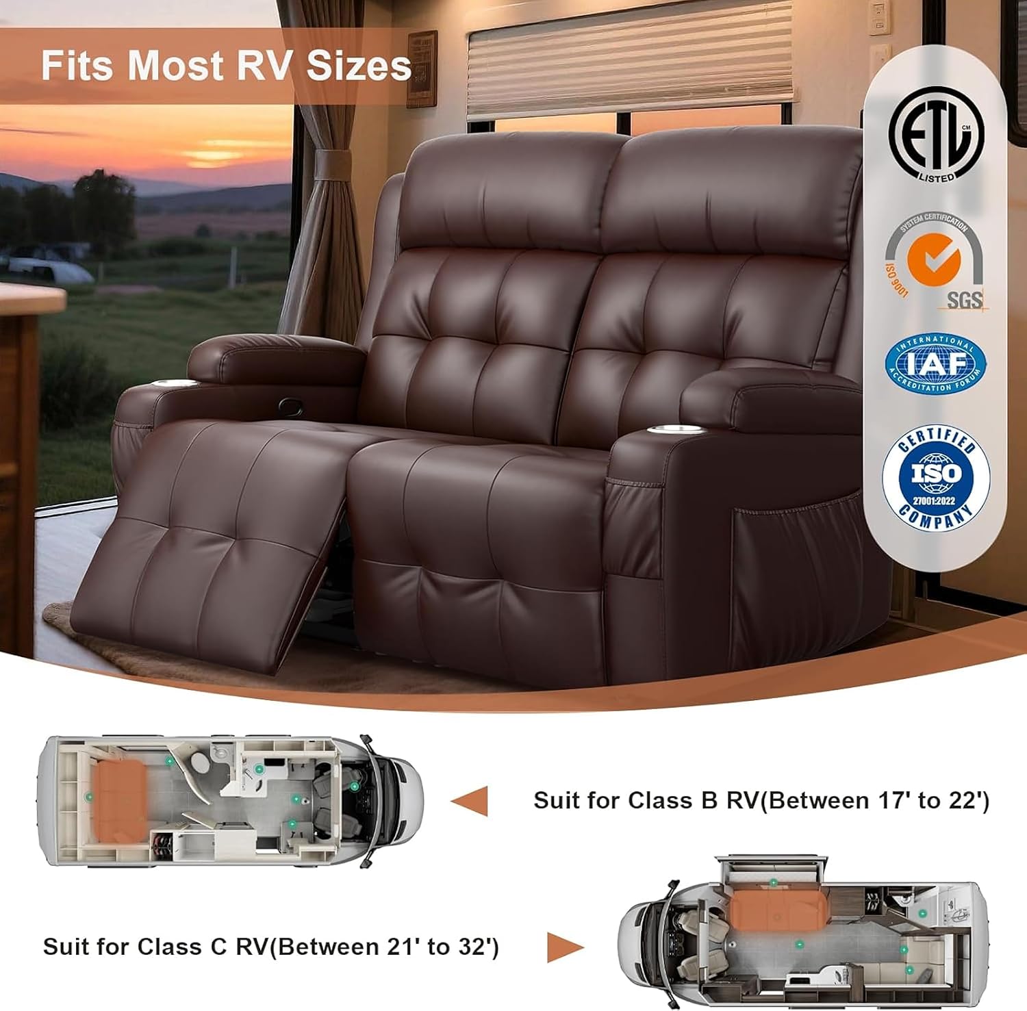 Detalle de Tiooii RV Reclining Loveseat in PU Leather