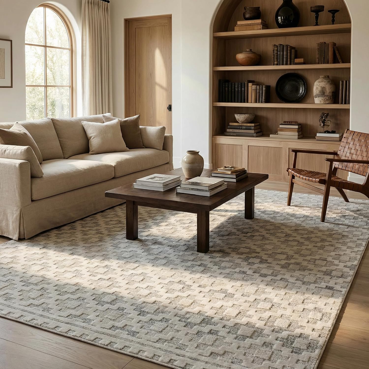 Thumbnail 5 de Rug Branch Astra Talis Geometric Area Rug, Beige & Cream, Washable, 7' x 10