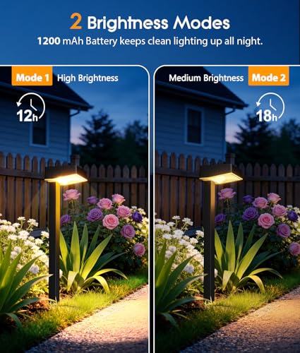 Detalle de RECHOO 6 Stück Solarlampen für Außen – Kabellose Gartenbeleuchtung mit 1200mAh Akku und 2 Lichtmodi