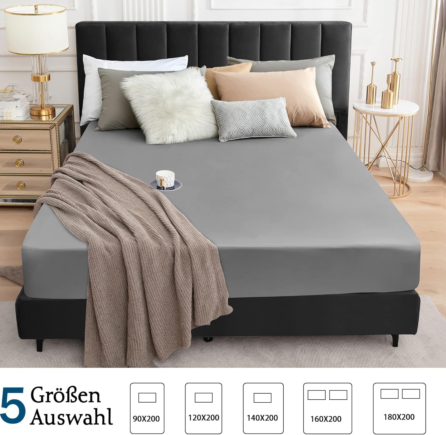 Thumbnail 5 de Wasserdichter Matratzenschoner (Spannbettlaken) 140x200 cm – atmungsaktiv, wasserdicht, Grau