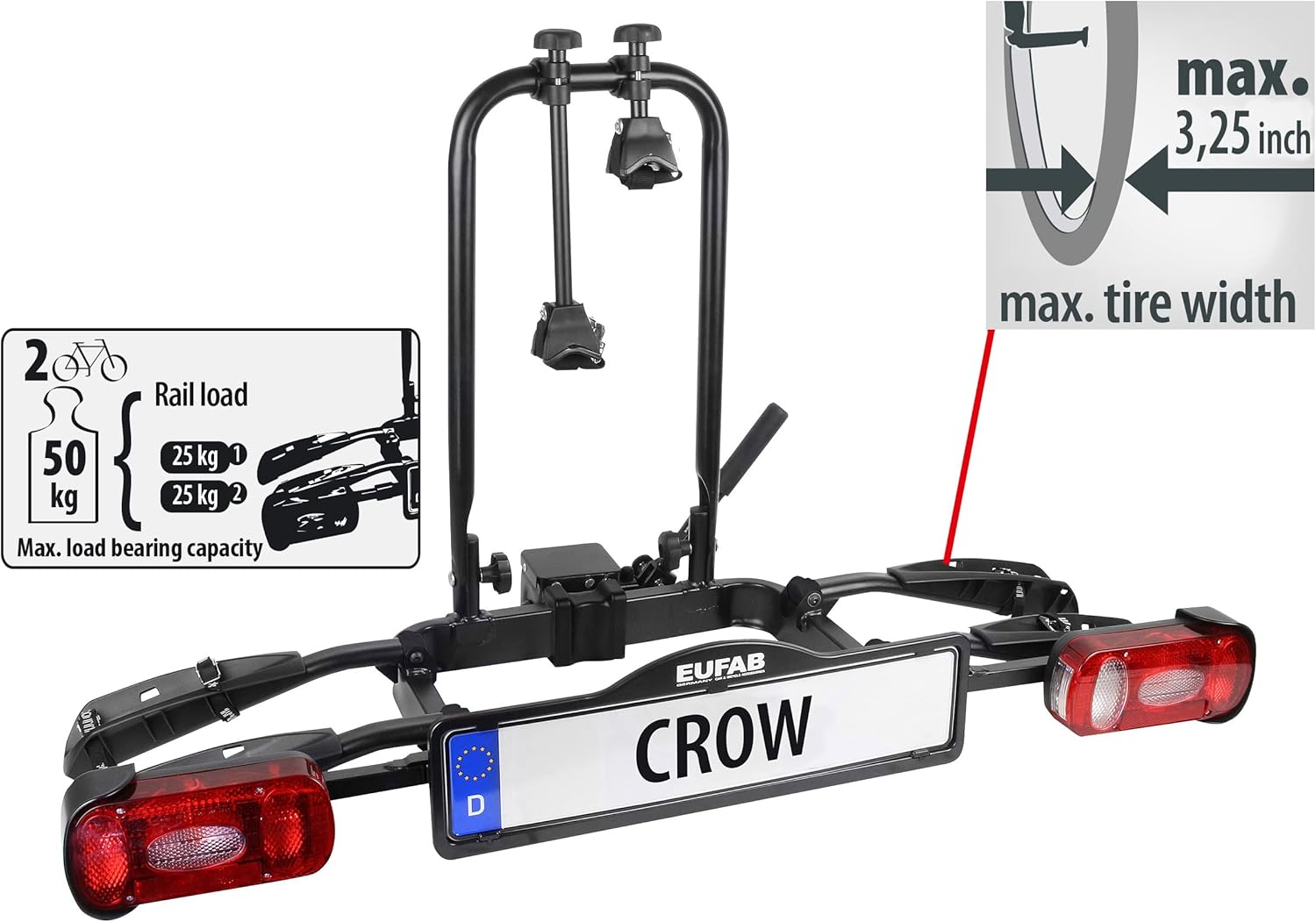Thumbnail 1 de EUFAB 11563 Fahrradträger CROW – 2 Fahrräder, E-Bike geeignet, Diebstahlschutz, inkl. Schnellverschluss