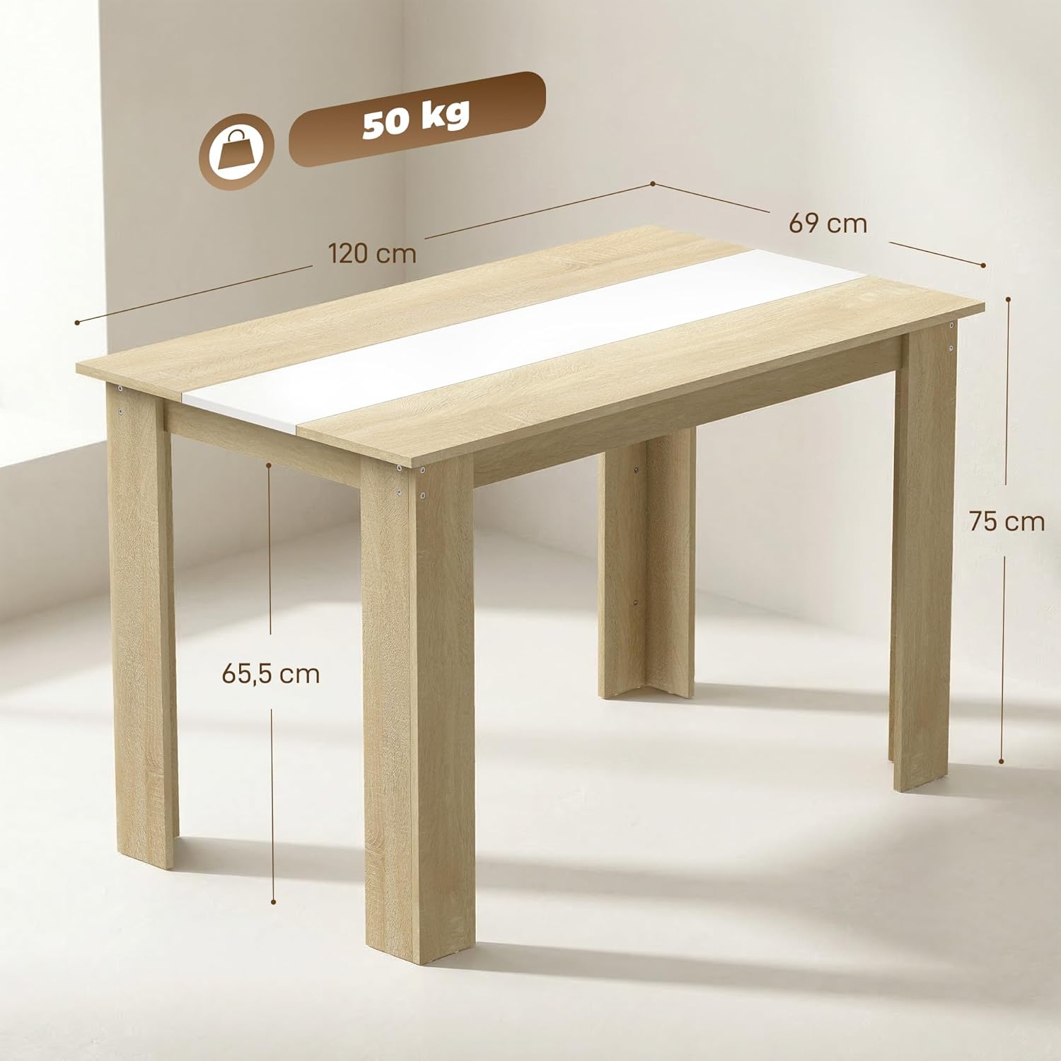 Thumbnail 2 de HOMCOM Table à manger rectangulaire 120 x 69 x 75 cm (chêne et blanc) pour 4 à 6 personnes