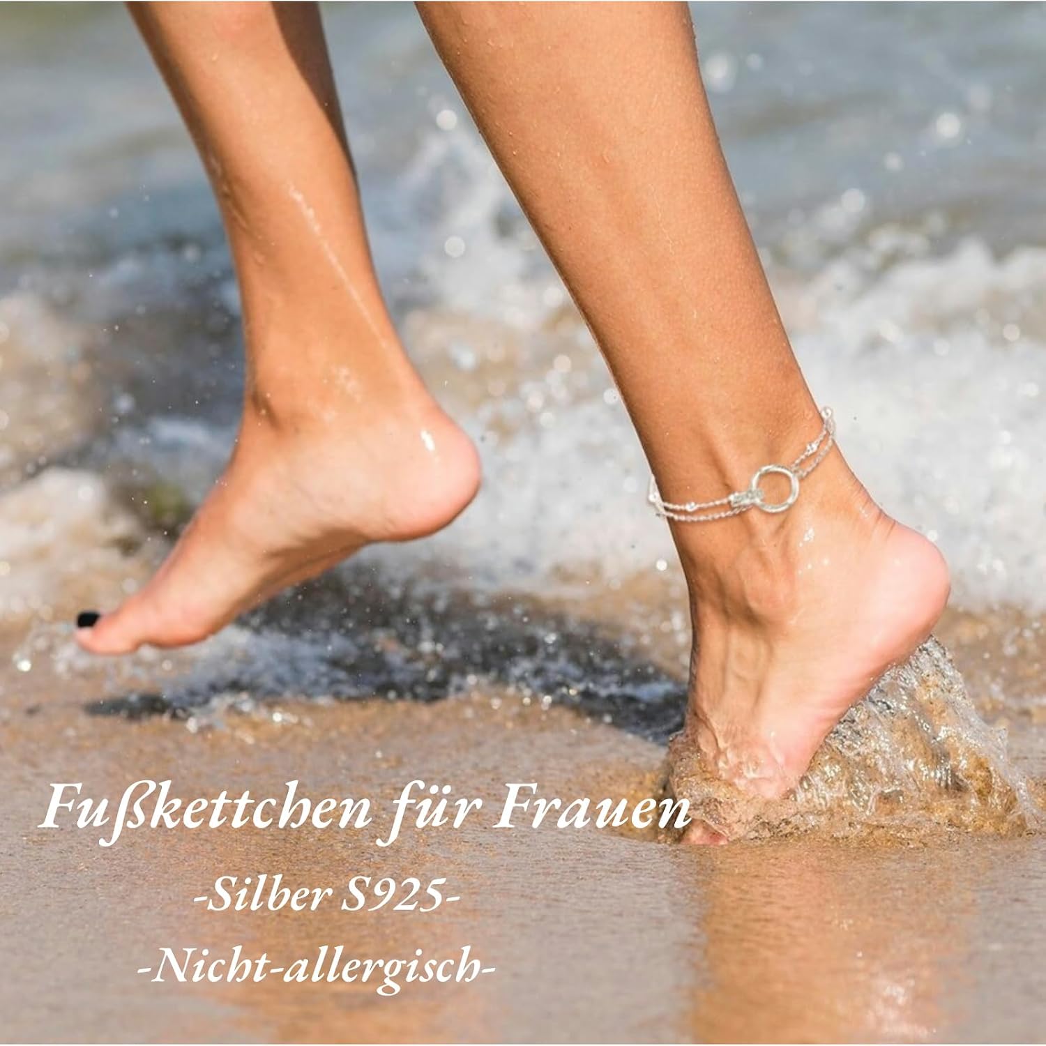 Detalle de JBniuay Damen-Fußkettchen 925 Sterling Silber mit Infinity-Herz, verstellbar 23+5 cm