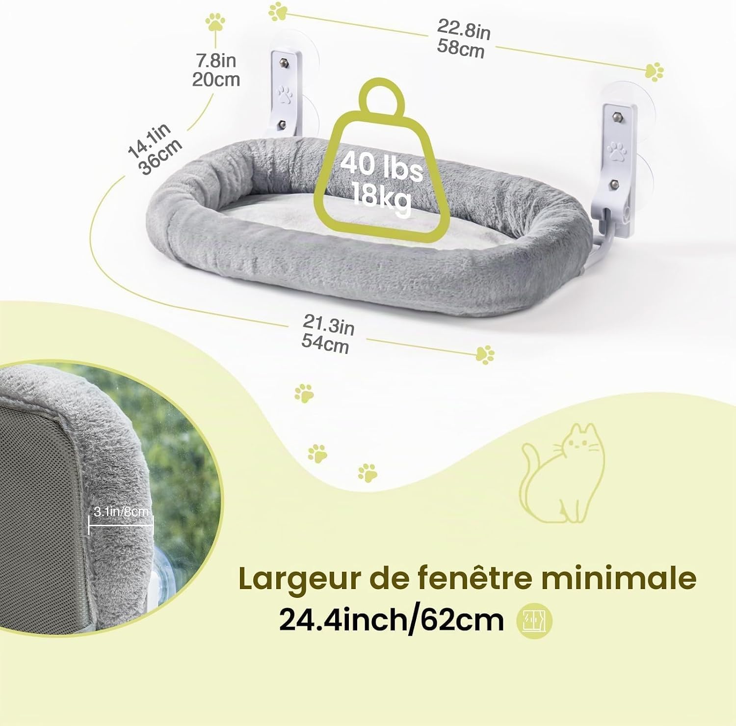 Detalle de EDAGNY kattenhangmat voor het raam, maat M, grijs, met wasbare hoes