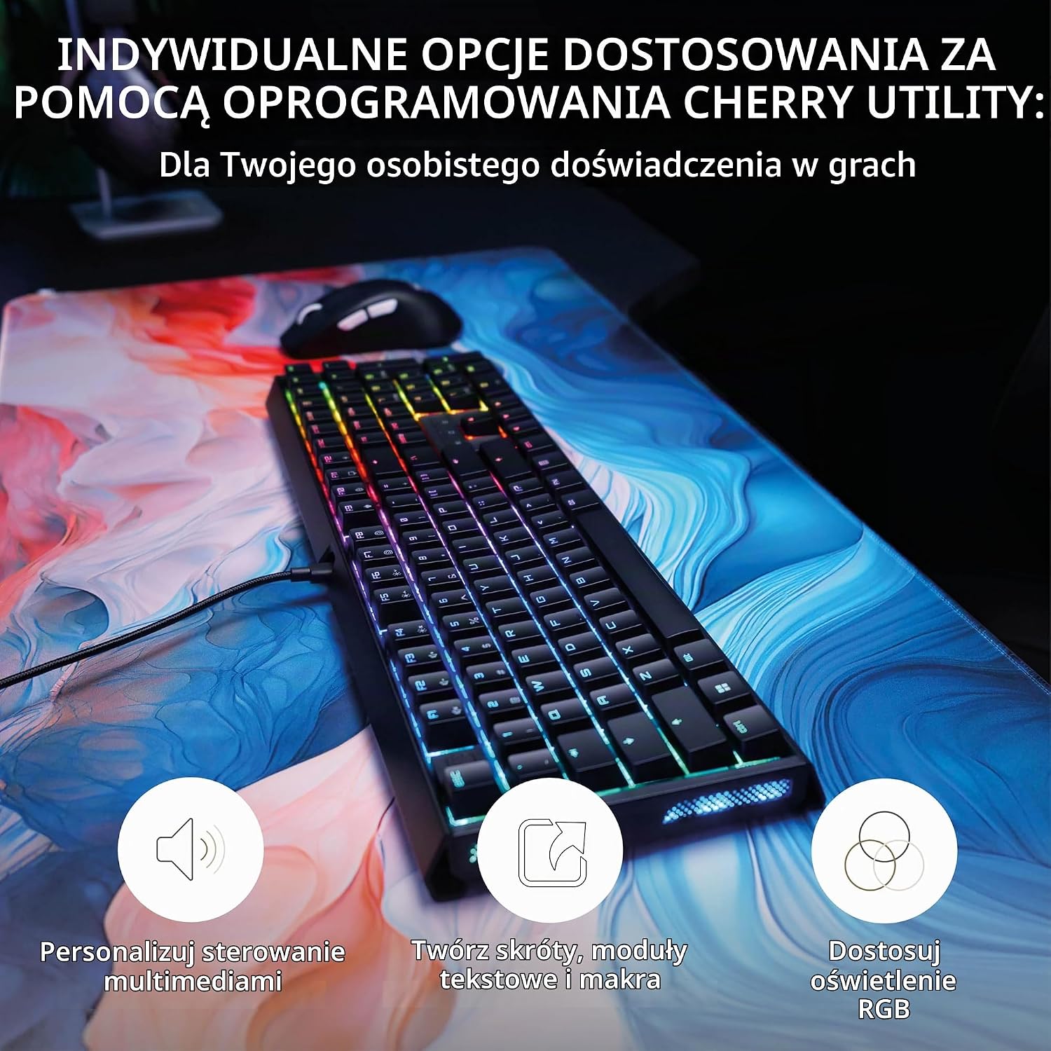 Detalle 1 de CHERRY XTRFY MX 3.1 – mechaniczna klawiatura gamingowa UK, RGB, MX2A Brown