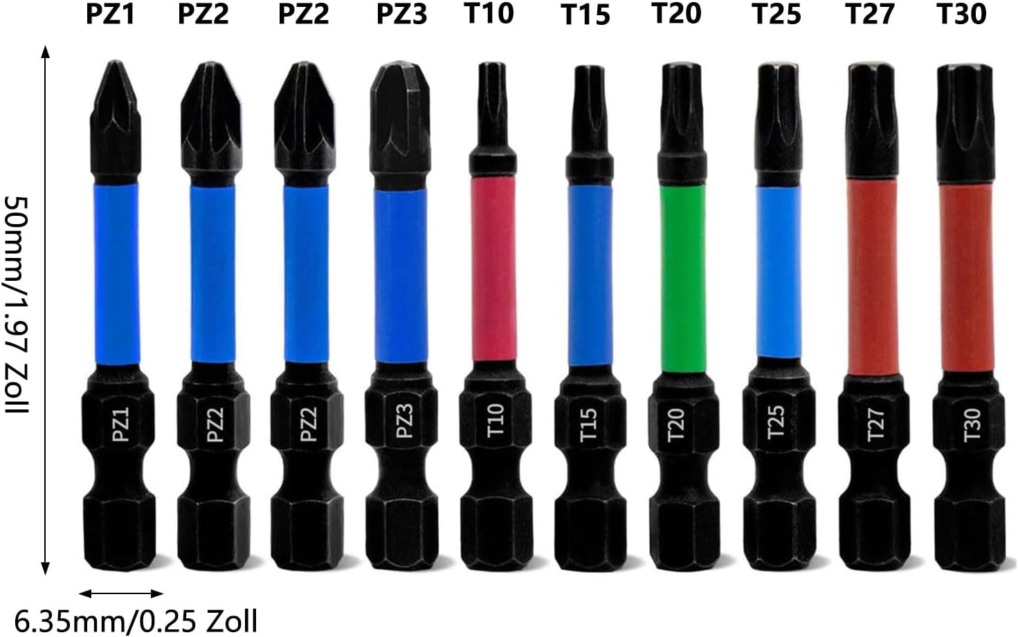 Detalle de HAFRILY Torx Bit Set 50 mm mit 1/4" Sechskantschaft – S2-Stahl, magnetisch