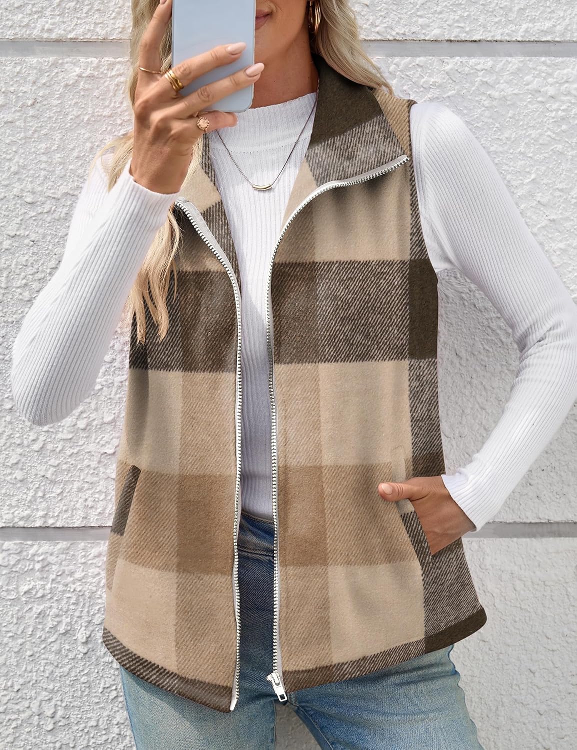Detalle de Rapbin MC04581 Women's Plaid Flannel Vest with Full-Zip Front and Pockets