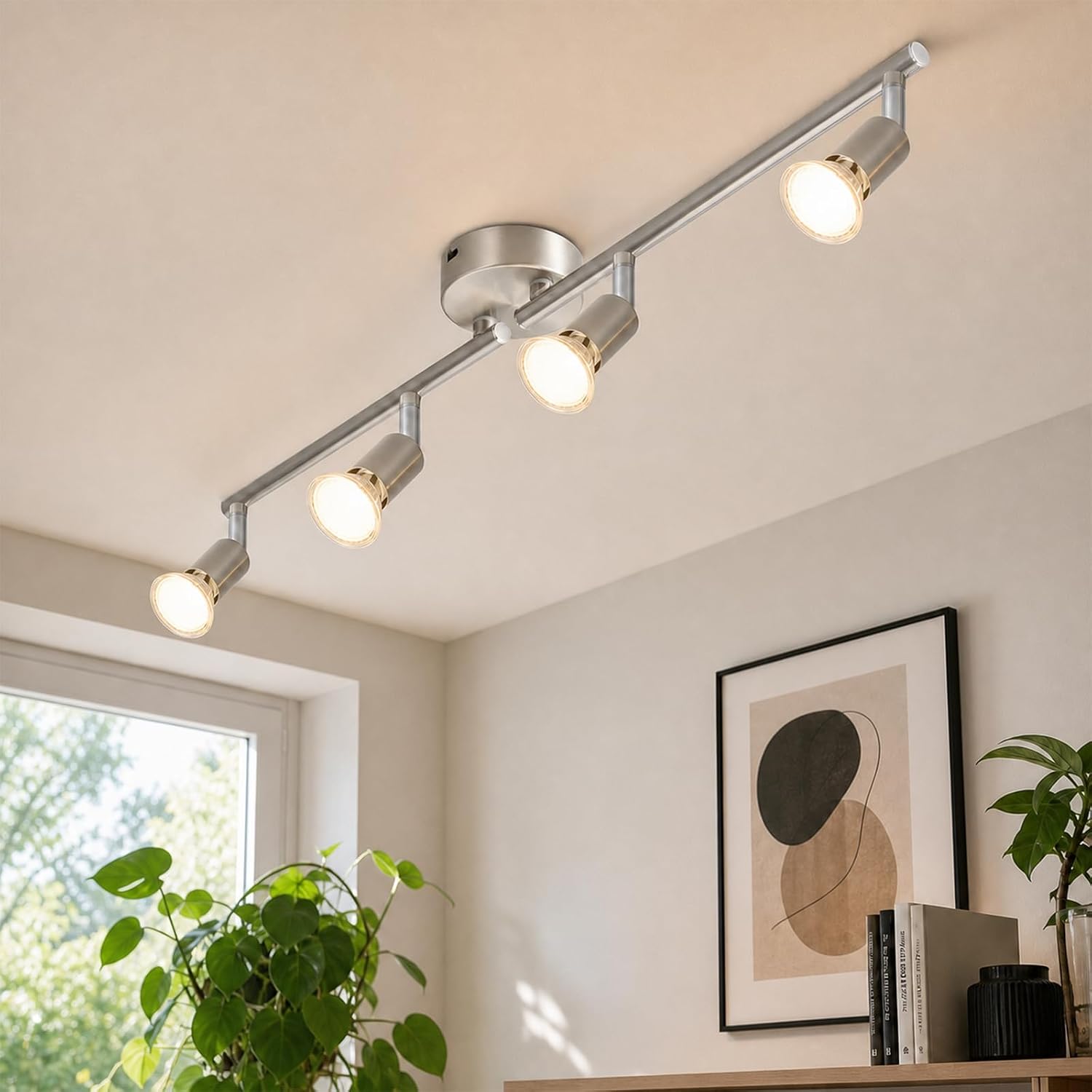 Detalle de Glitzerlife LED Deckenstrahler 4-flammig – Deckenleuchte mit schwenkbarem Kopf, GU10-kompatibel (Ohne Leuchtmittel)