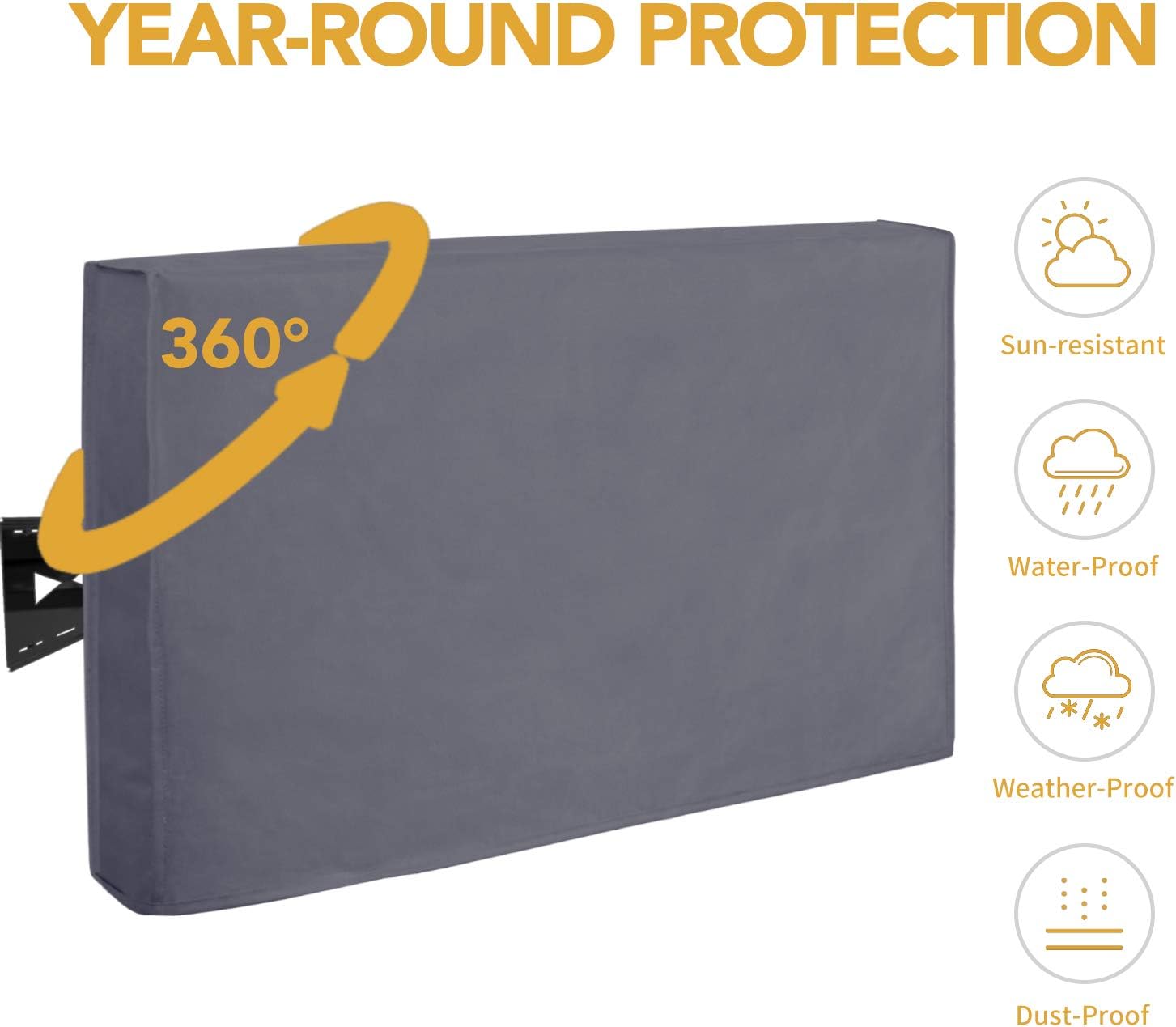 Detalle de Outdoor TV Cover for 58 to 60 inch LCD/LED TVs (60 inch, Dark Gray) — Waterproof, Weatherproof, Dust-Proof