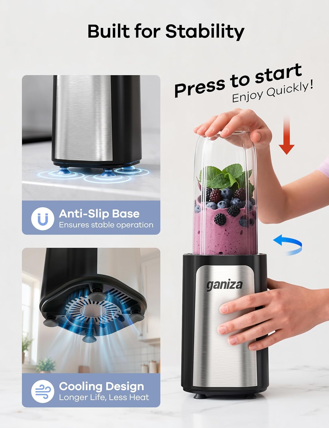 Thumbnail 2 de Ganiza 14-Piece Personal Smoothie Blender, 900W Peak Power, 3 Cups