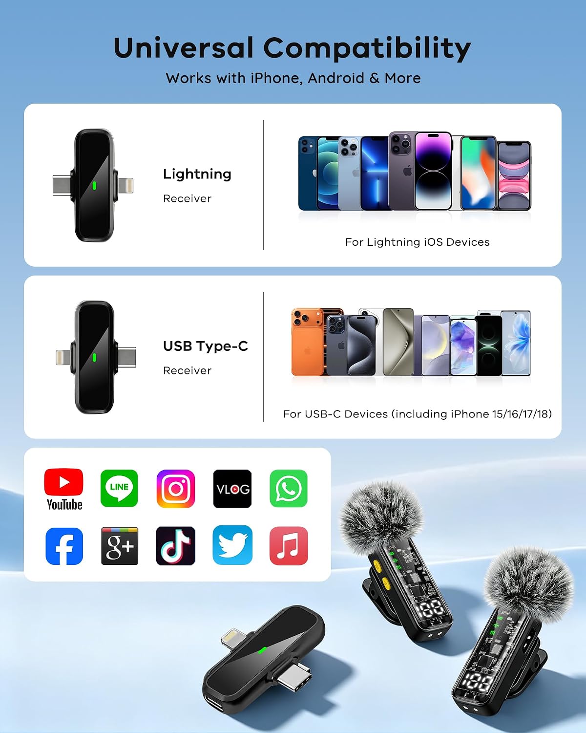 Thumbnail 6 de Gicorino wireless lavalier microphones 4-pack