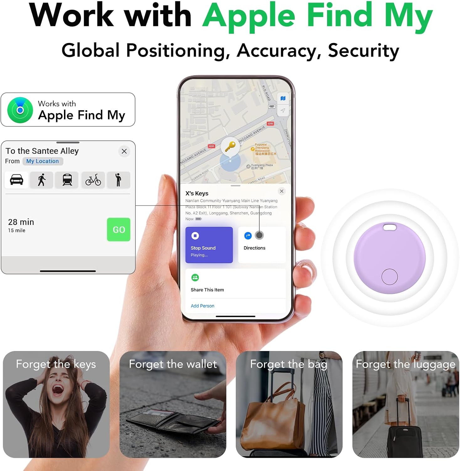 Detalle de Smart Tracker Tags 4 Pezzi – Compatibile con Apple Find My (iOS) | IP67, Batteria Sostituibile
