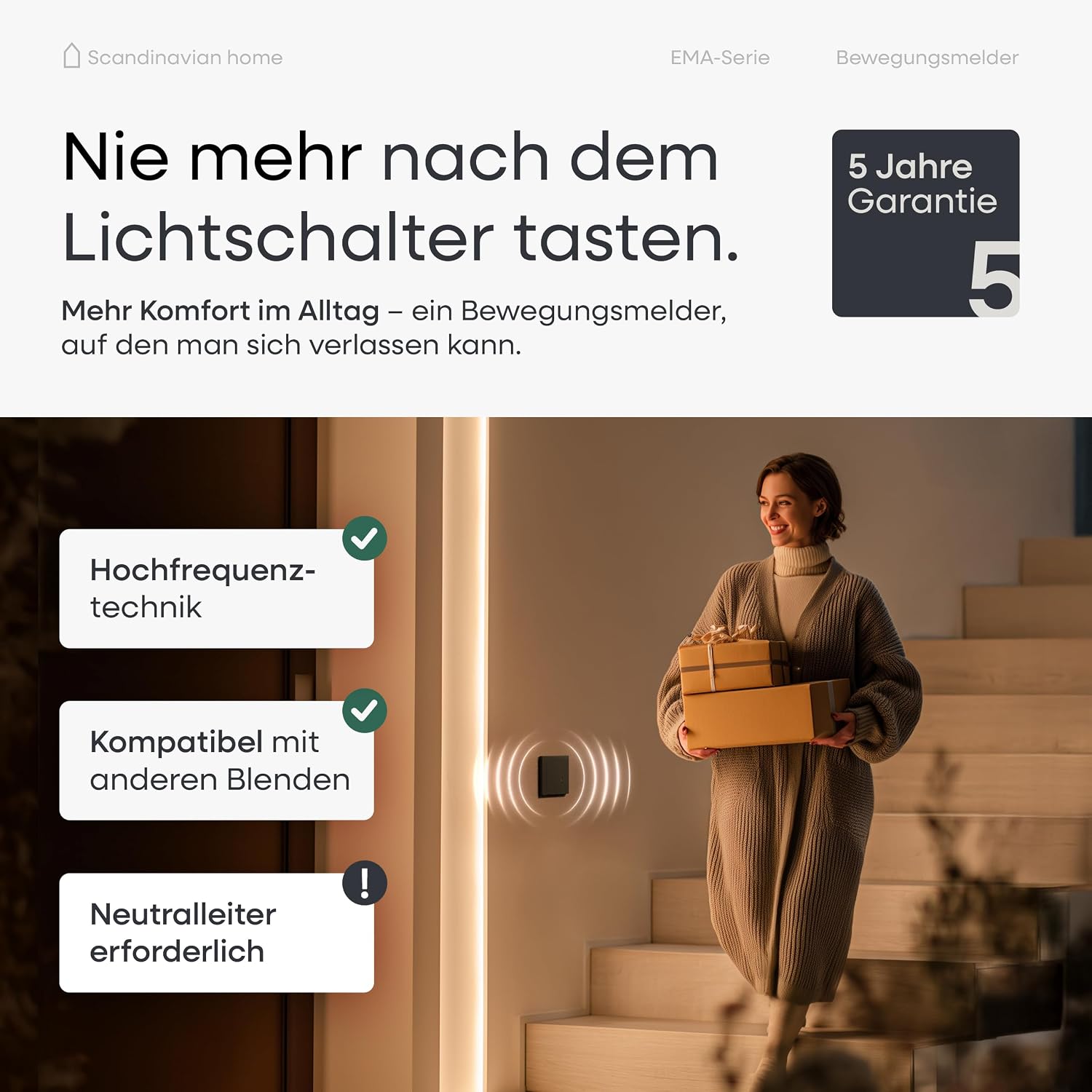 Thumbnail 1 de Scandinavian home Lysea Innen-Bewegungsmelder mit 3-Draht-Technik (Standardmaß, 55 x 55 mm), Anthrazit Matt