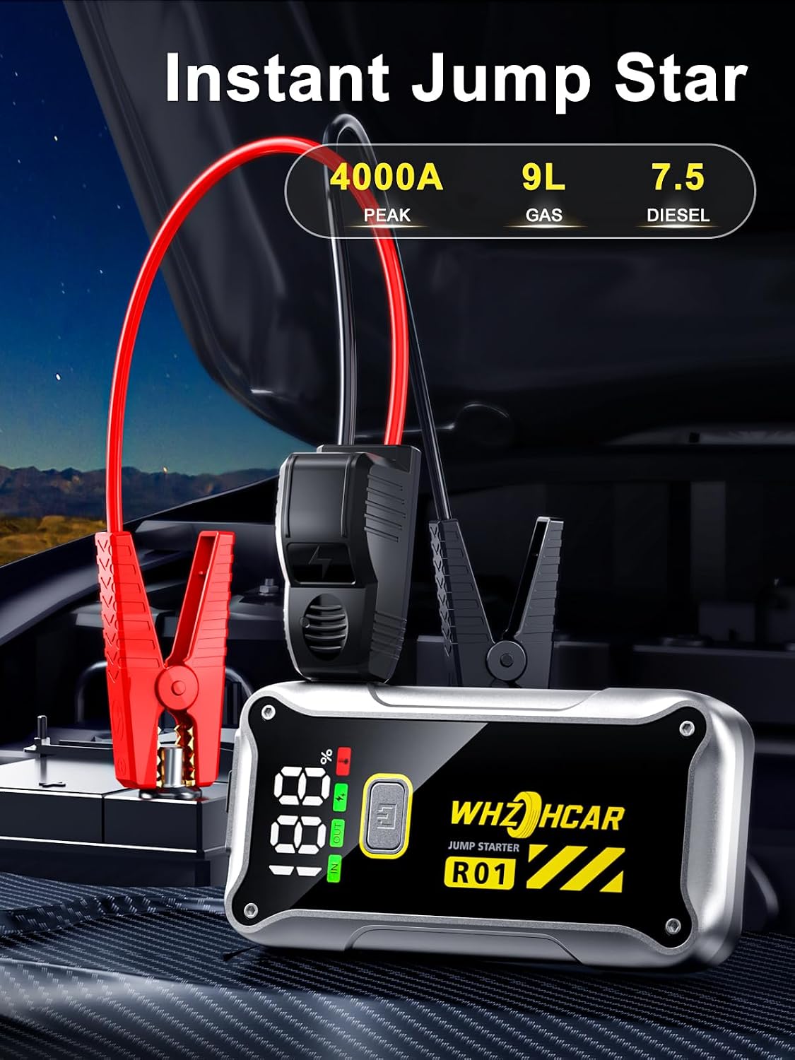 Detalle 2 de Starthilfe Powerbank 4000A Tragbare Auto-Starthilfe 12V mit LCD-Display & LED-Licht