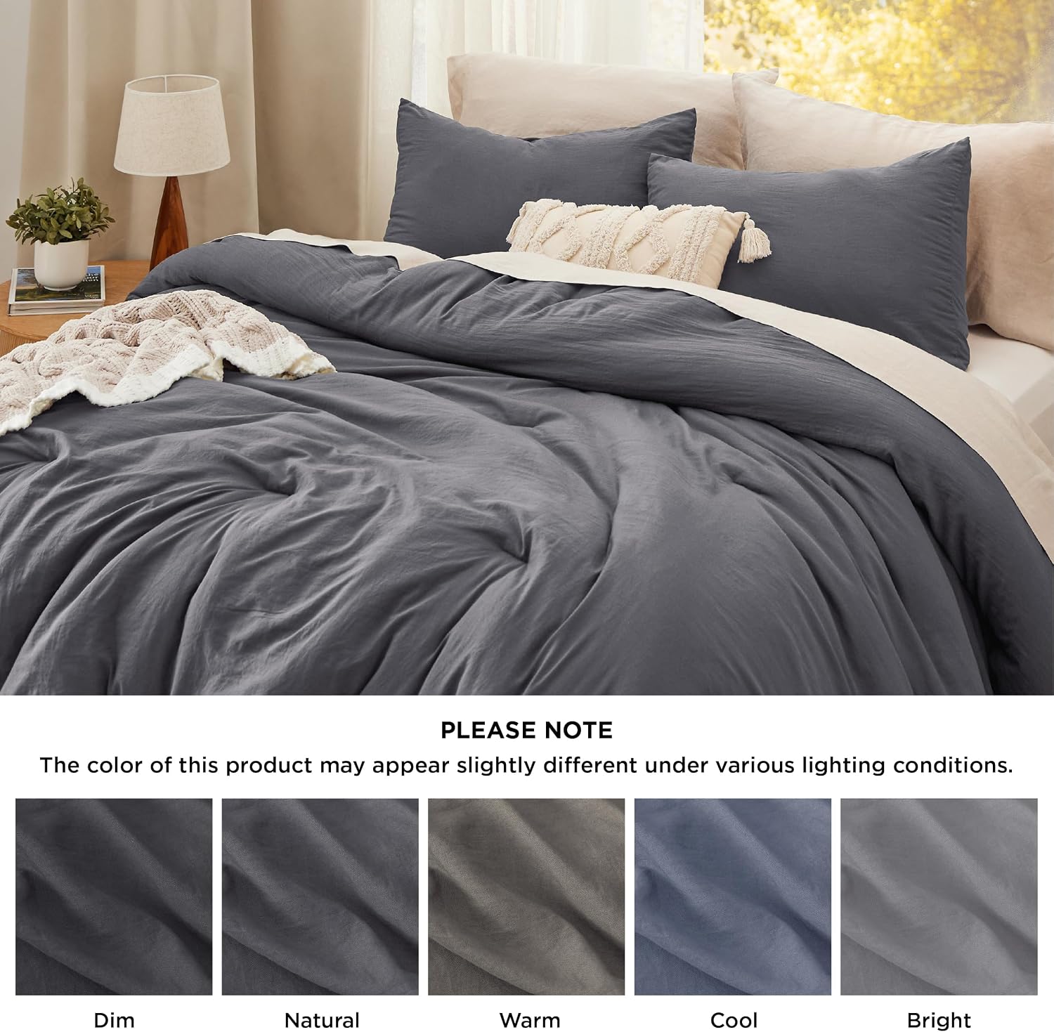 Thumbnail 6 de Bedsure BB349B2 King Comforter Set, Prewashed Dark Grey, 3 Pieces