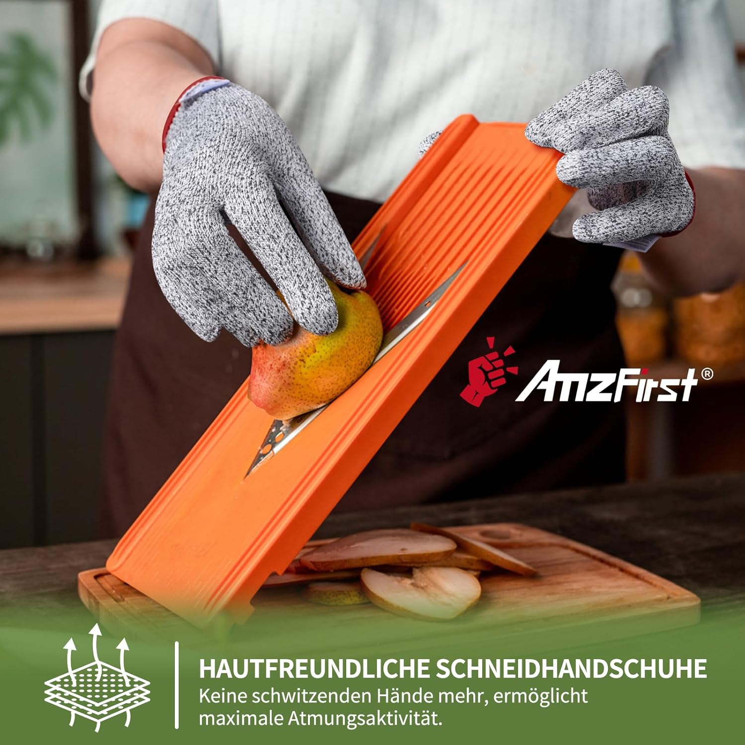 Detalle 2 de AmzFirst Schnittfeste Handschuhe – 2 Paar, Level 5 Schnittschutz, Lebensmittelkontaktqualität, Größe 8/M