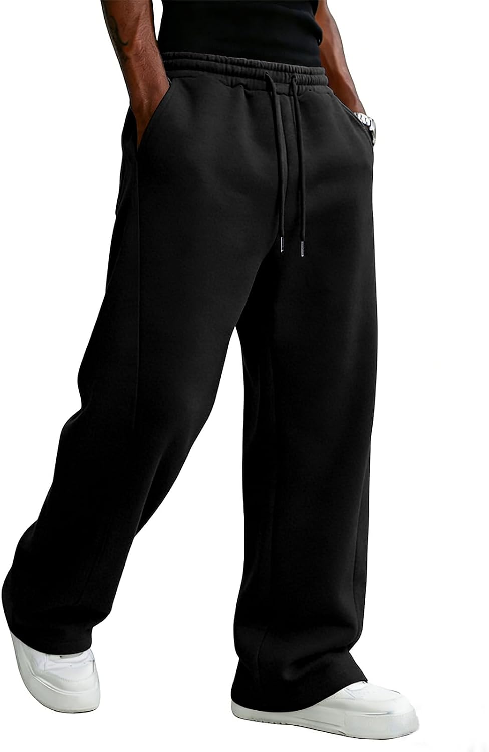 Detalle 1 de PIDO YOGA Men's Fleece Sweatpants, Wide-Leg Fit, Drawstring Waist and Pockets