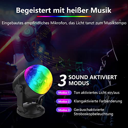 Detalle 2 de CATPOWER Fernbedienung Party-Licht mit Klangaktivierung – tragbar, USB oder Batterien, RGB-Disco-Kugel & Stroboskop