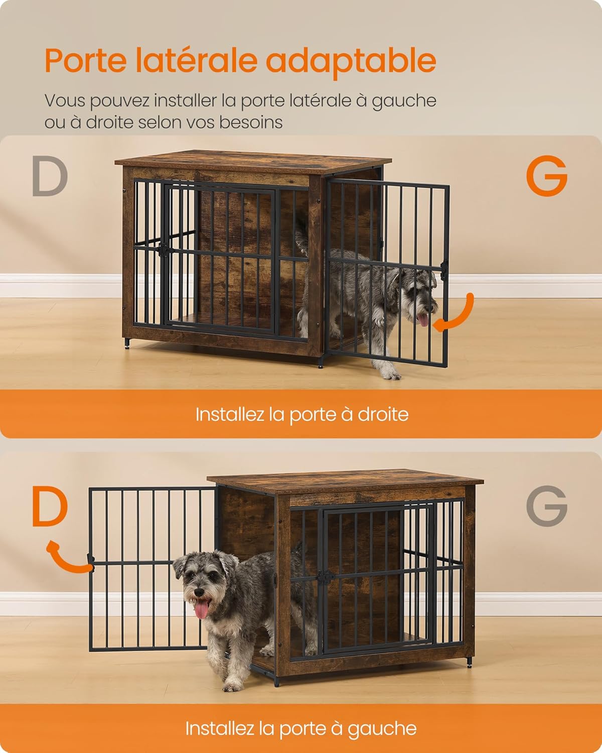 Detalle de Feandrea Meuble Cage pour Chien – Table d’appoint 2 en 1, fond plein, 80x55x64 cm, pour chiens jusqu’à 20 kg