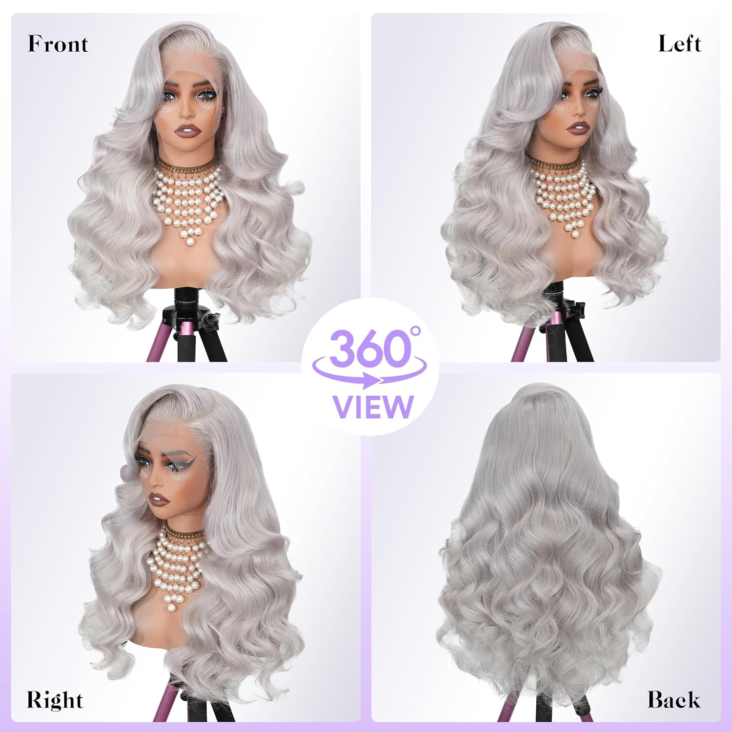 Thumbnail 4 de KingSup Grey Human Hair 13x6 HD Lace Body Wave Wig (250 Density) — 30 Inch