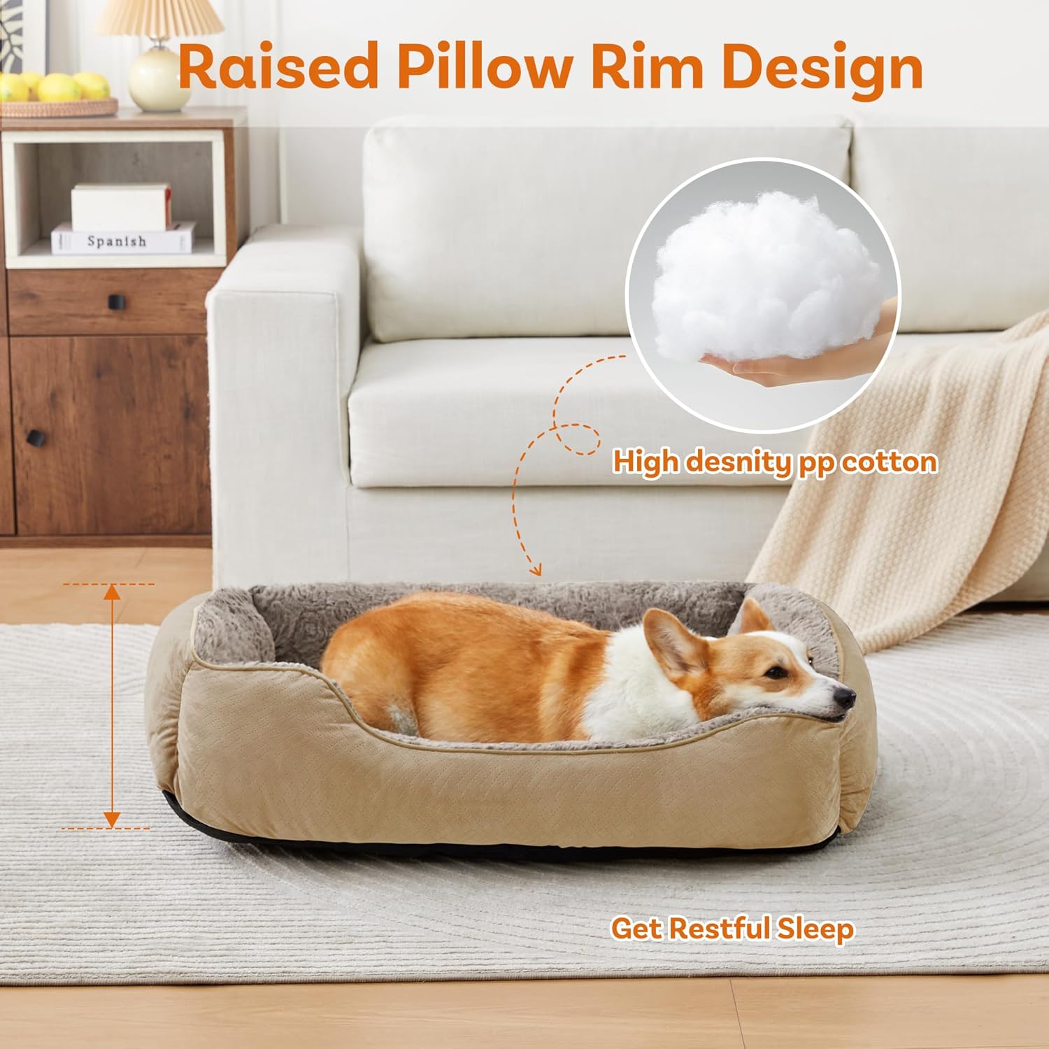Thumbnail 2 de Oveppy Dog Bed for Large Dogs – super-soft rectangular washable warming bed with anti-slip base