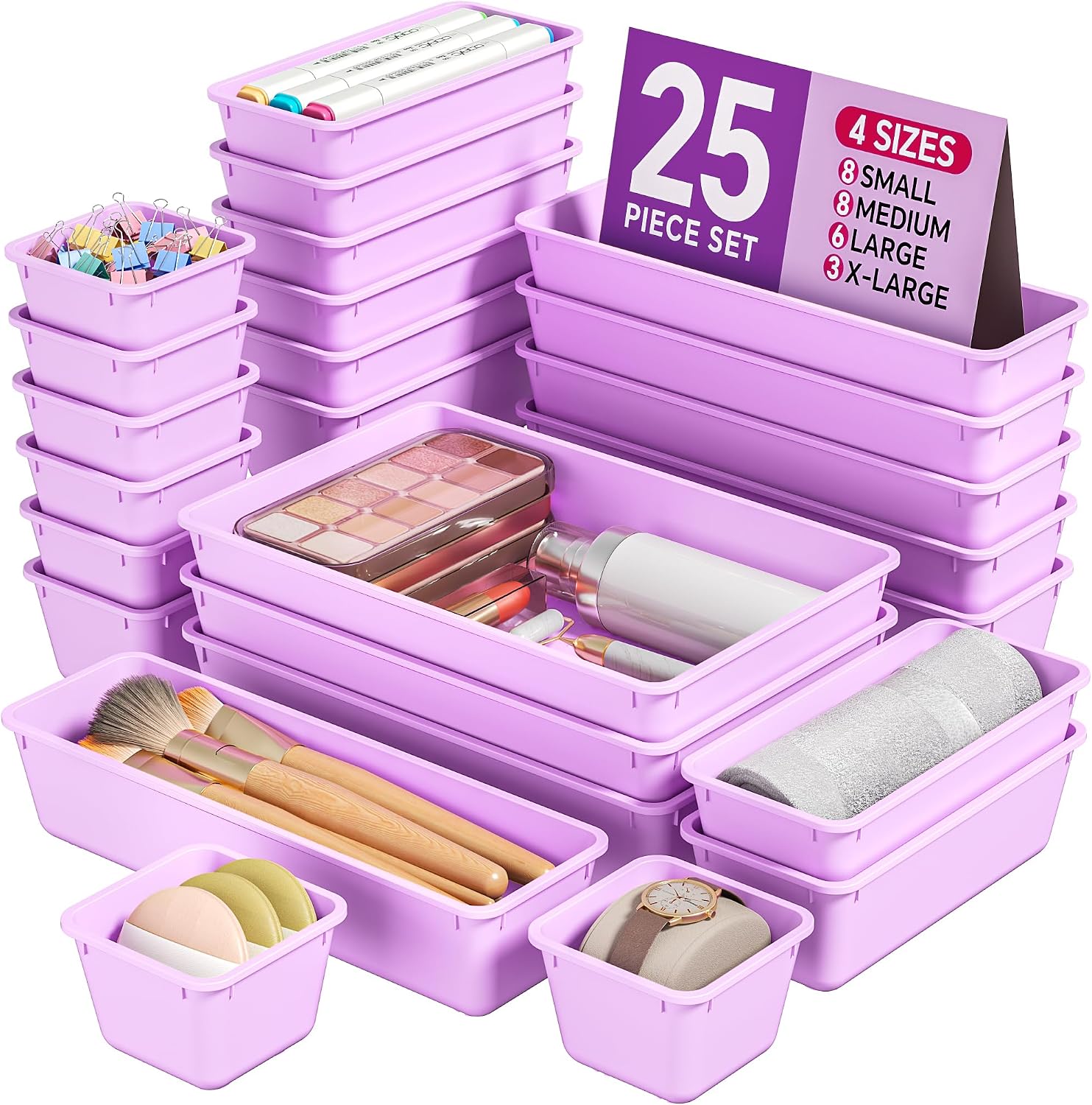 Detalle de KEMETHY H25-Purple 25-Piece Plastic Drawer Organizer Set, 4 Sizes