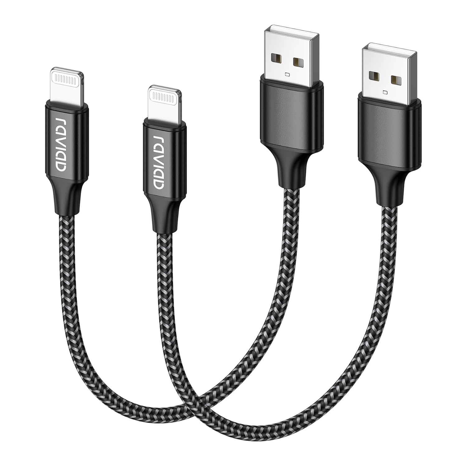 Detalle de RAVIAD iPhone Kurz-Ladekabel 0,5 m – 2er Pack, MFi-zertifiziert, Nylon-Ummantelung, Lightning Kabel