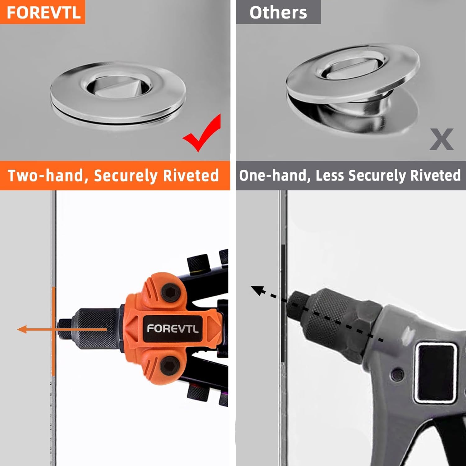 Thumbnail 5 de FOREVTL 10\" Nietenzange-Set inkl. 200 Blindnieten und 5 Mundstücke (2,4–6,4 mm)
